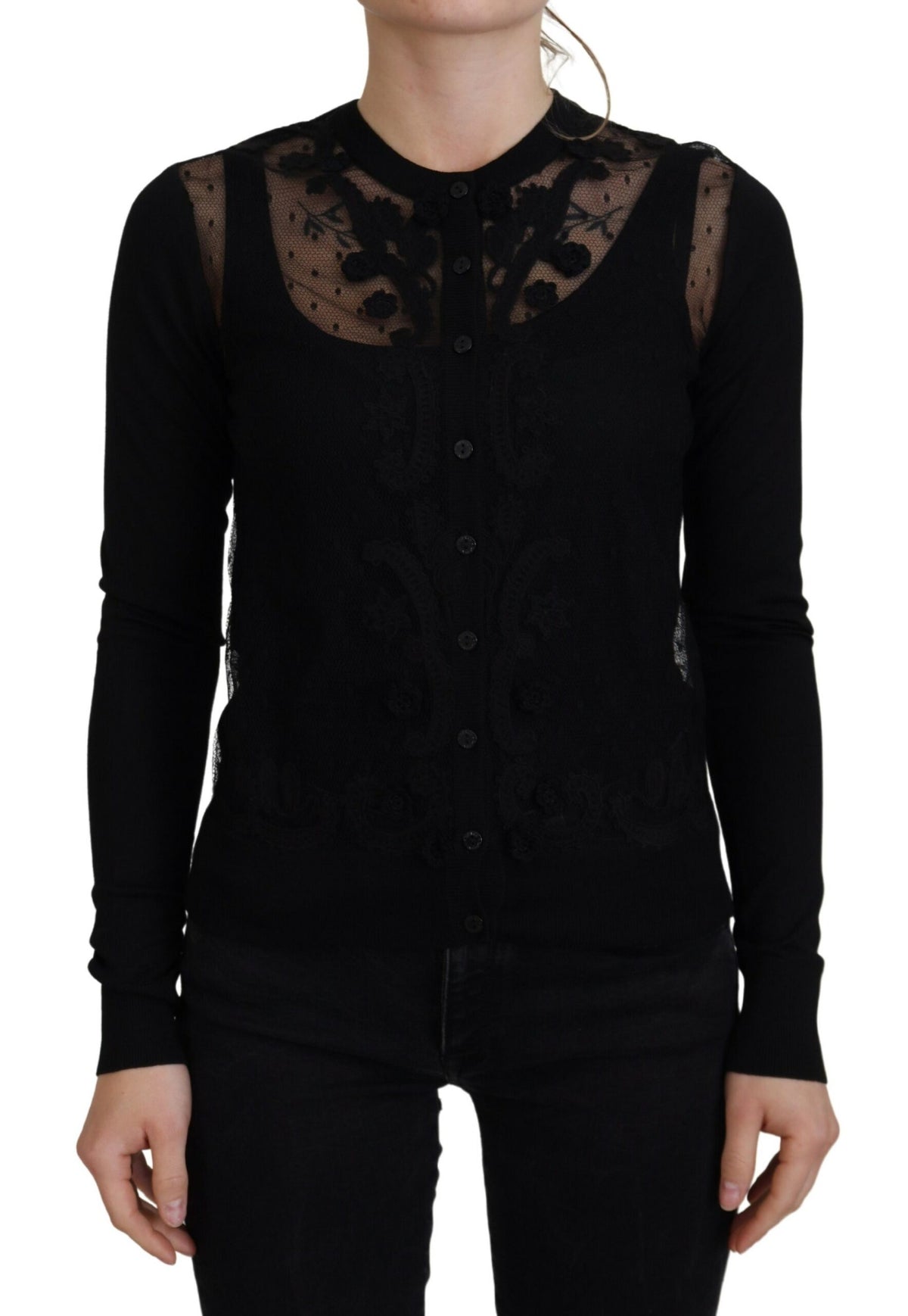 Dolce & Gabbana Black Floral Lace Button Cardigan Women