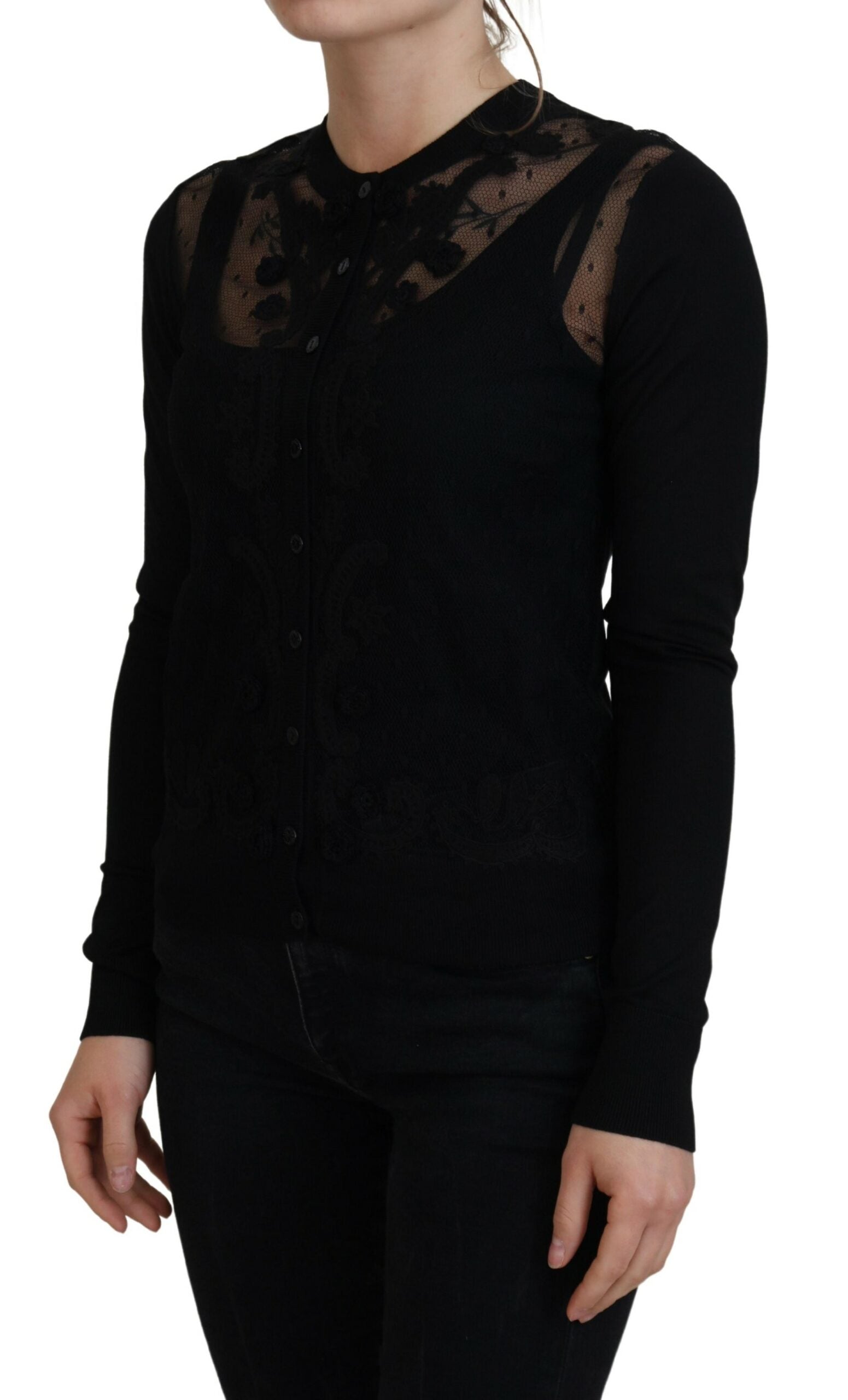 Dolce & Gabbana Black Floral Lace Button Cardigan Women's Sweater