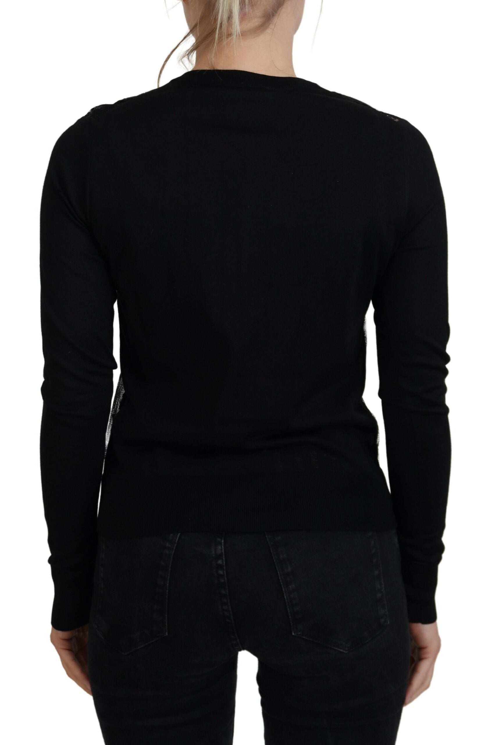 Dolce & Gabbana Black Floral Lace Button Cardigan Women's Sweater