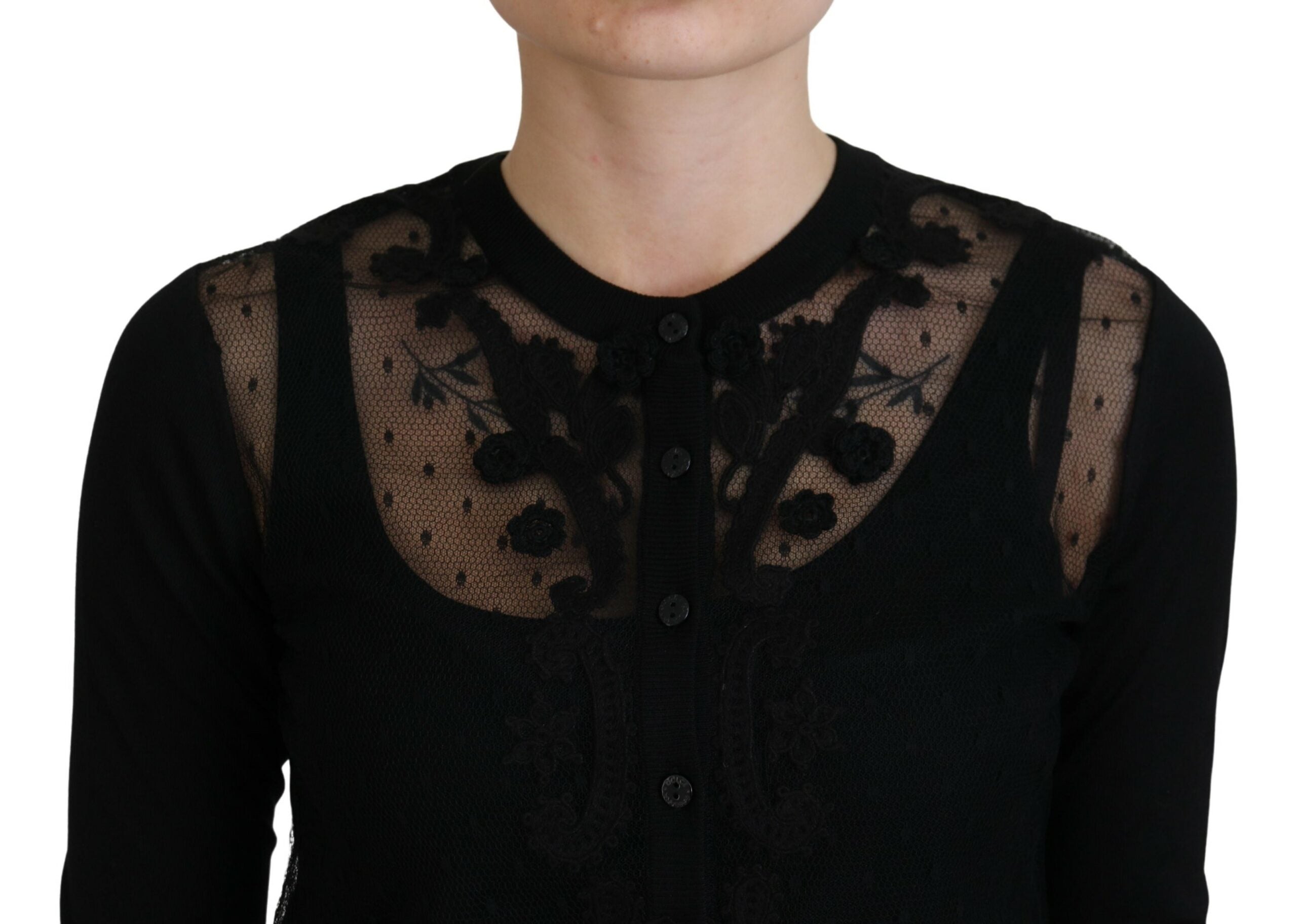 Dolce & Gabbana Black Floral Lace Button Cardigan Women's Sweater