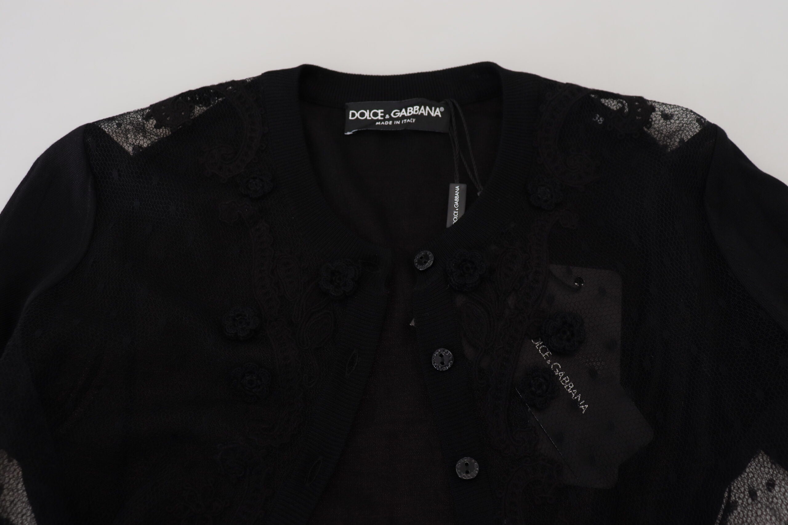 Dolce & Gabbana Black Floral Lace Button Cardigan Women's Sweater