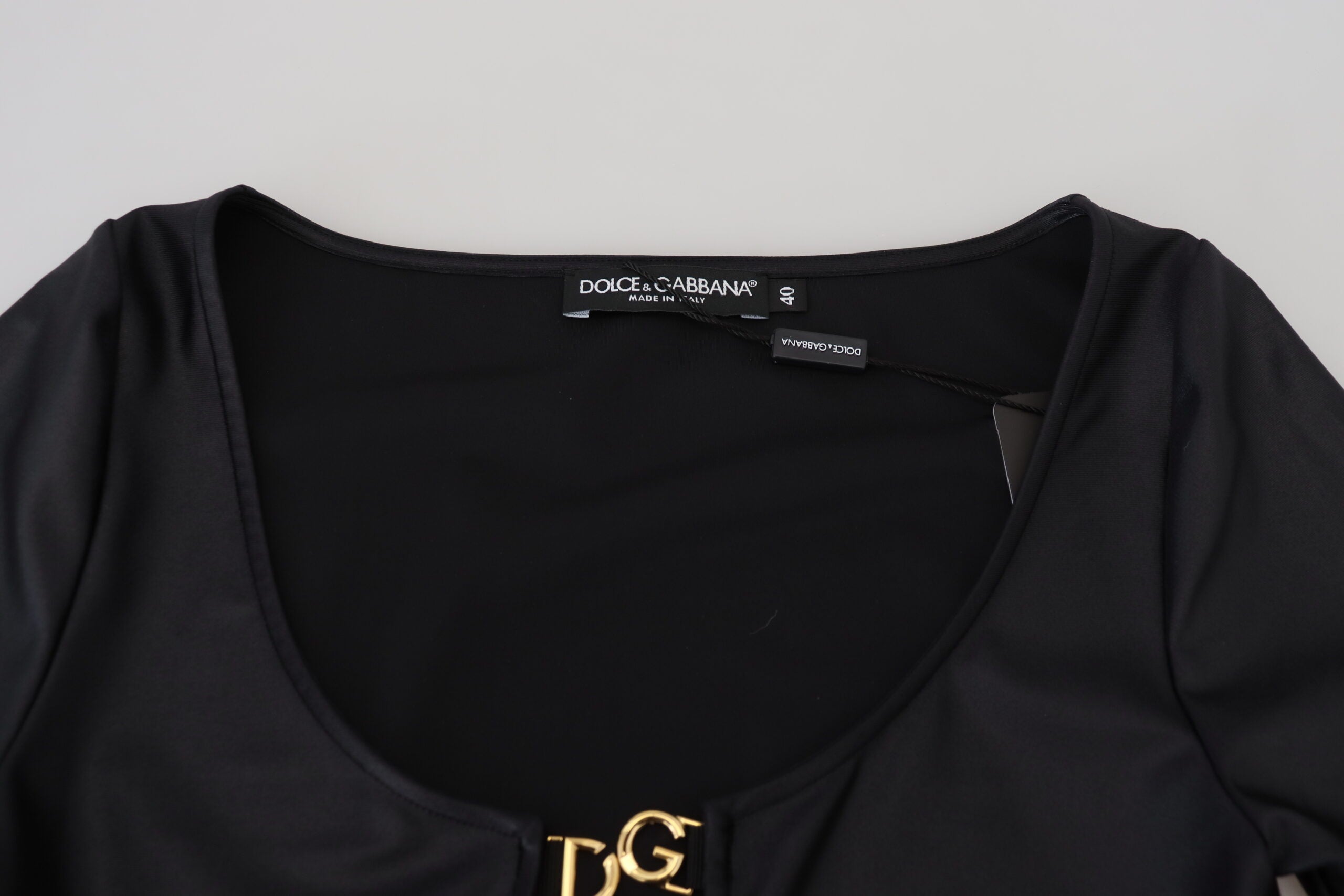 Dolce & Gabbana Black Cotton Stretch Open Chest 3/4 Sleeve Women's Top