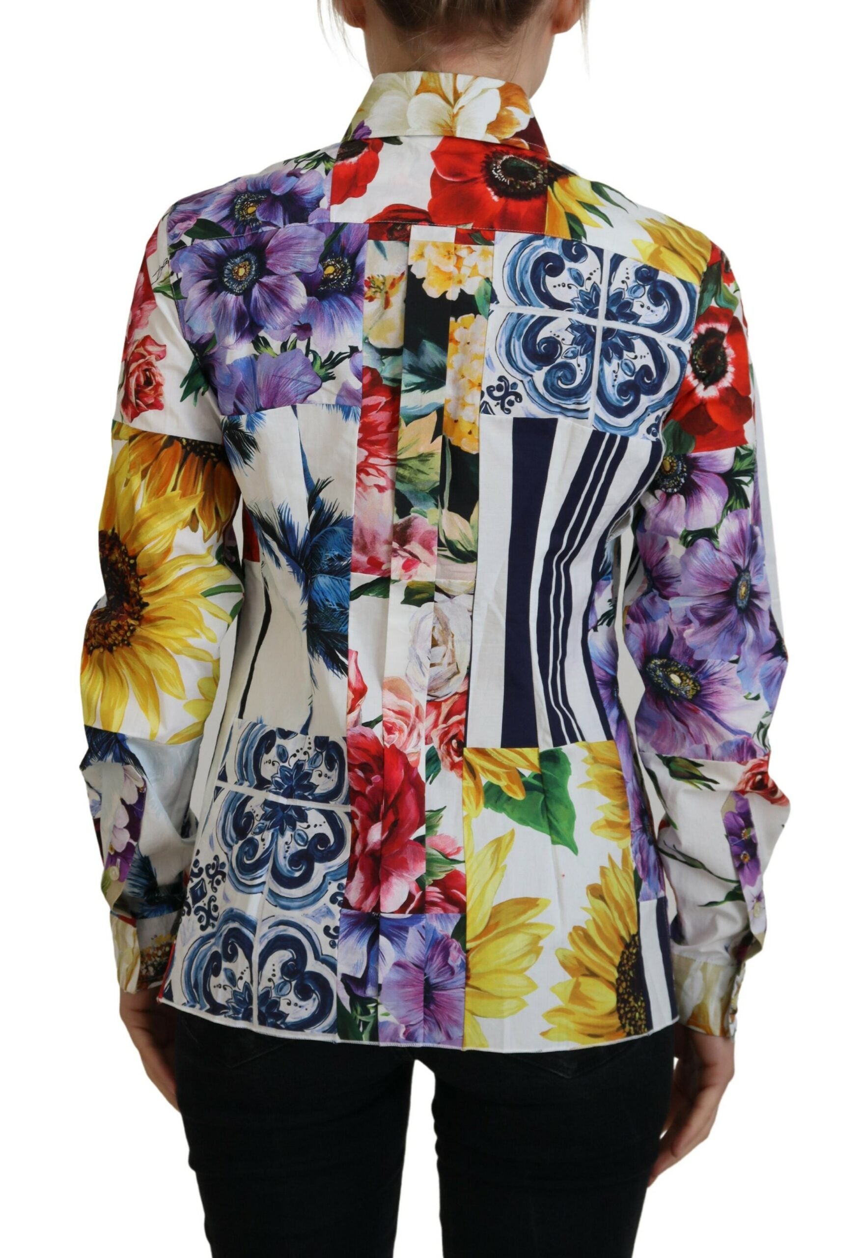 Dolce & Gabbana Multicolor Floral Cotton Collared Blouse Women's Top