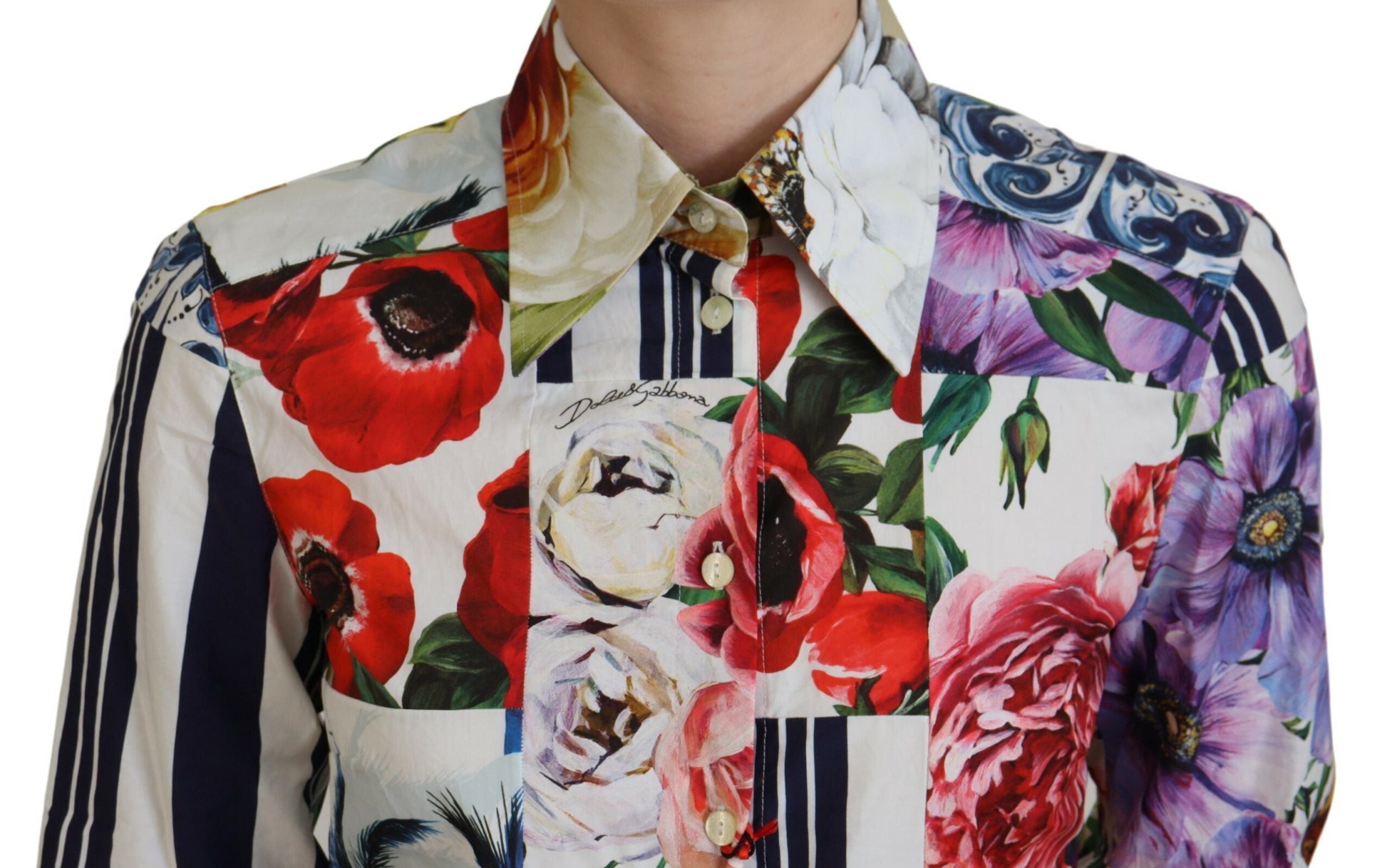 Dolce & Gabbana Multicolor Floral Cotton Collared Blouse Women's Top