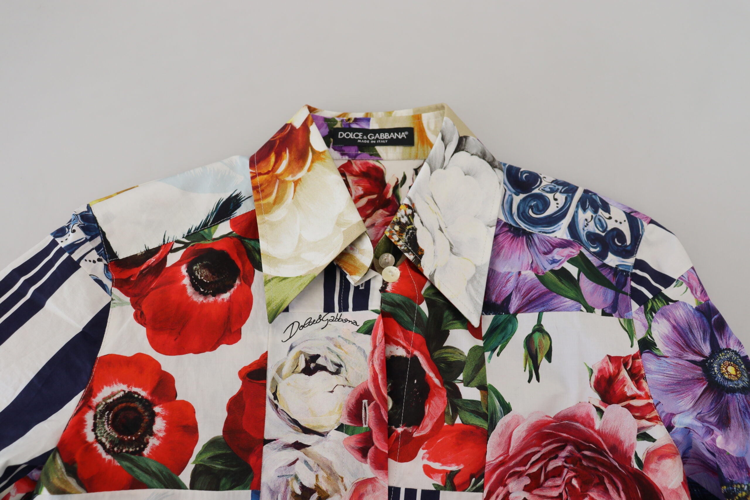 Dolce & Gabbana Multicolor Floral Cotton Collared Blouse Women's Top