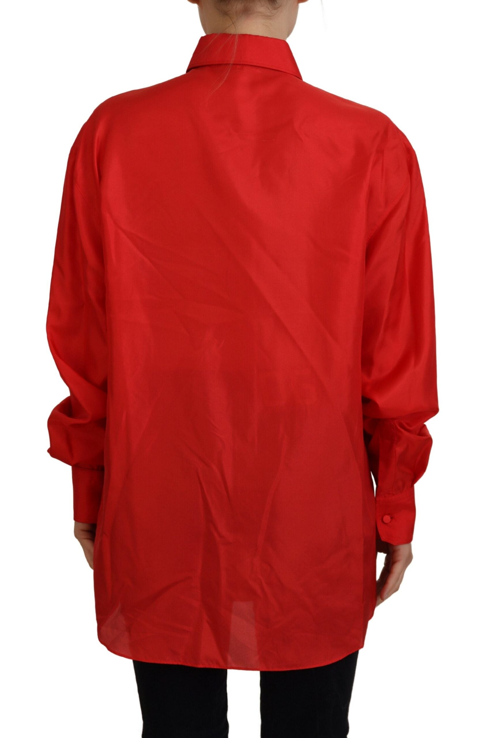 Dolce & Gabbana Red Silk Collared Long Sleeves Dress Shirt Women's Top