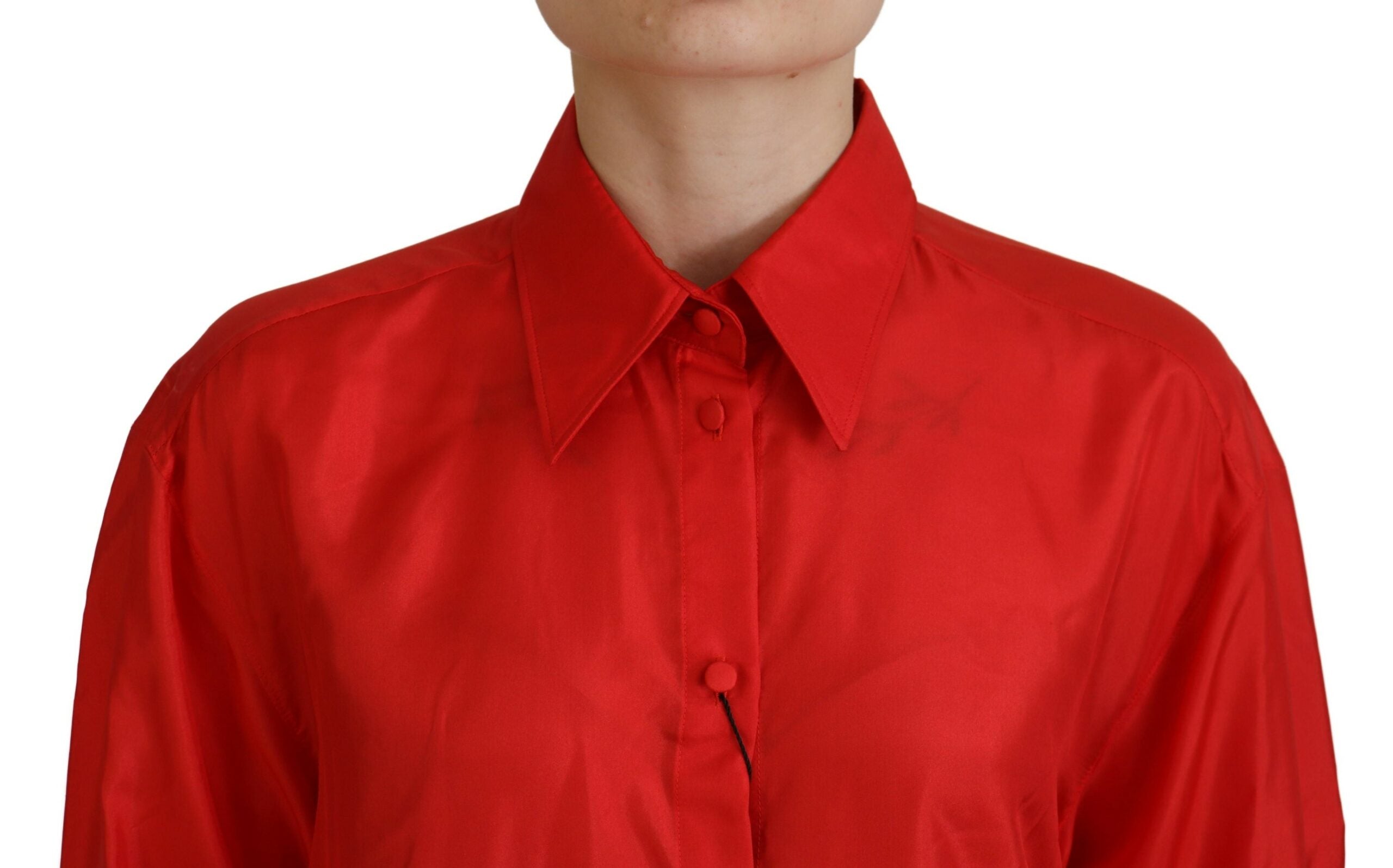 Dolce & Gabbana Red Silk Collared Long Sleeves Dress Shirt Women's Top