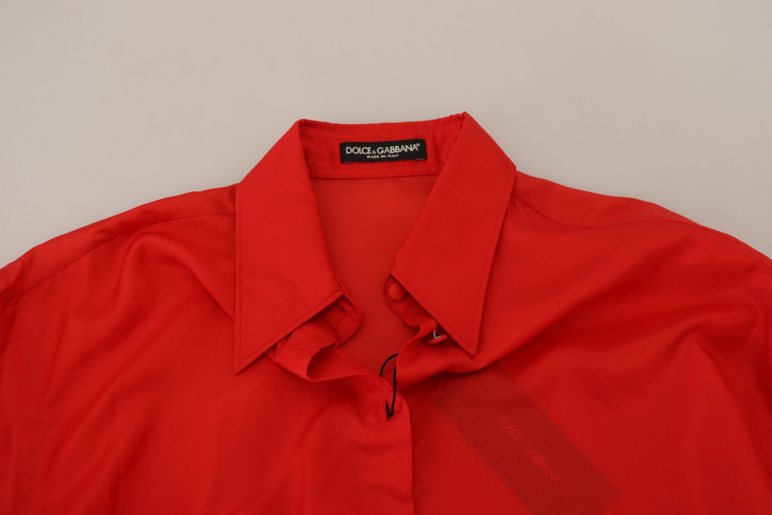 Dolce & Gabbana Red Silk Collared Long Sleeves Dress Shirt Women's Top