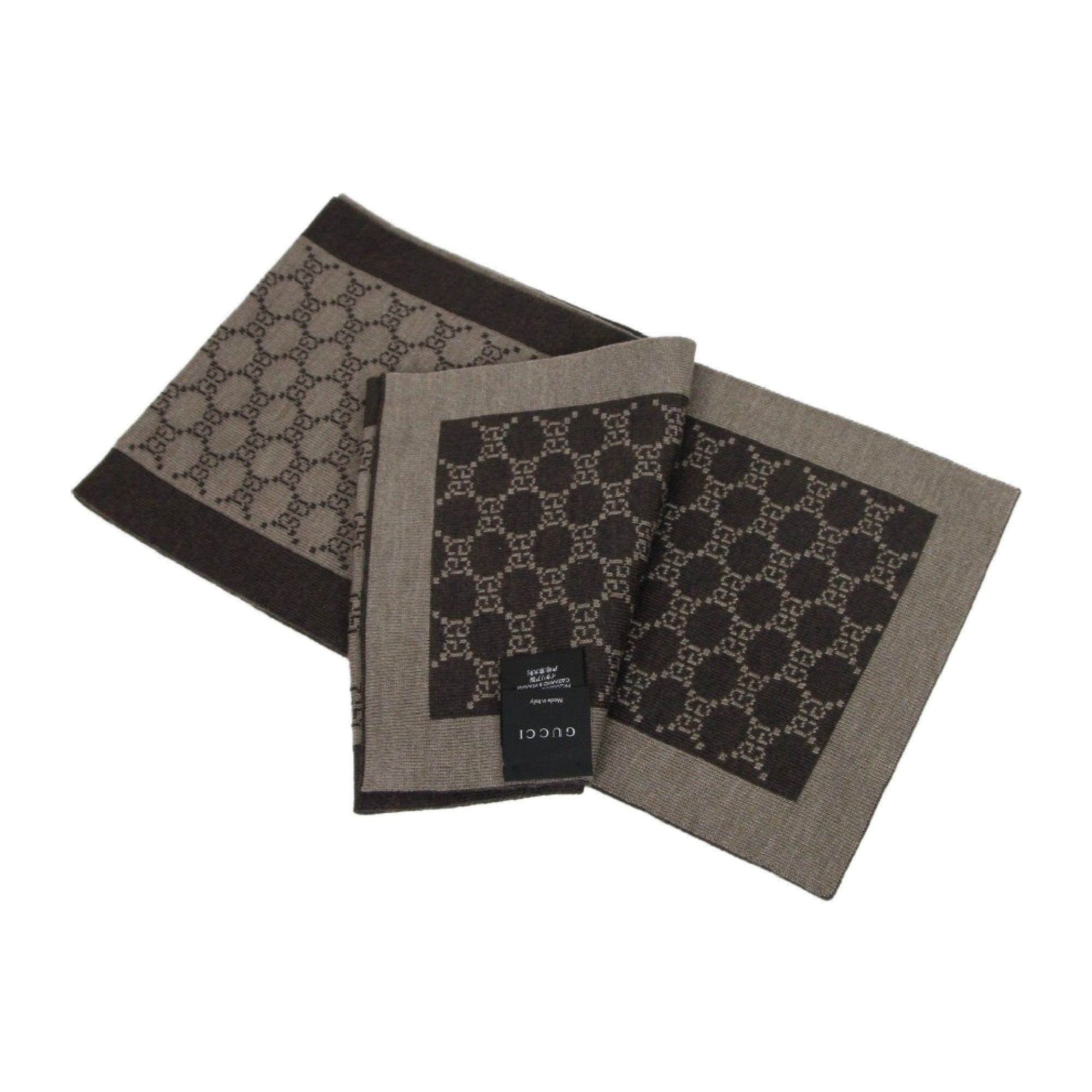 Gucci GG Guccissima Beige Brown Wool Scarf