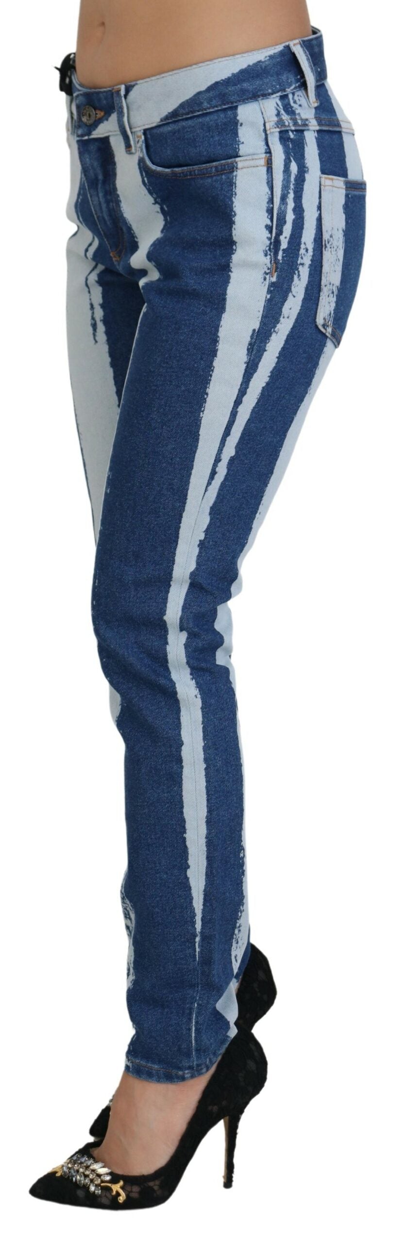 Dolce & Gabbana Cobalt Blue Stripes Skinny Denim Cotton Women's Jeans