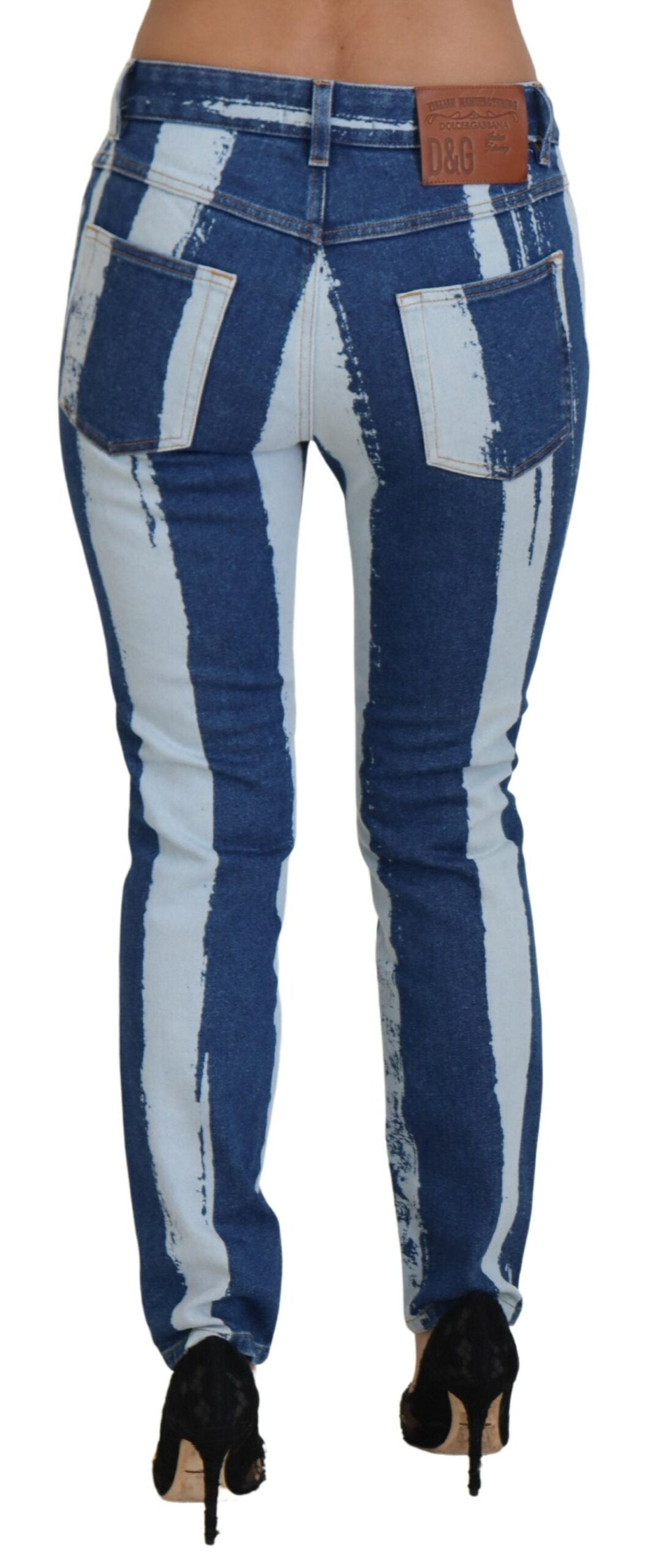 Dolce & Gabbana Cobalt Blue Stripes Skinny Denim Cotton Women's Jeans