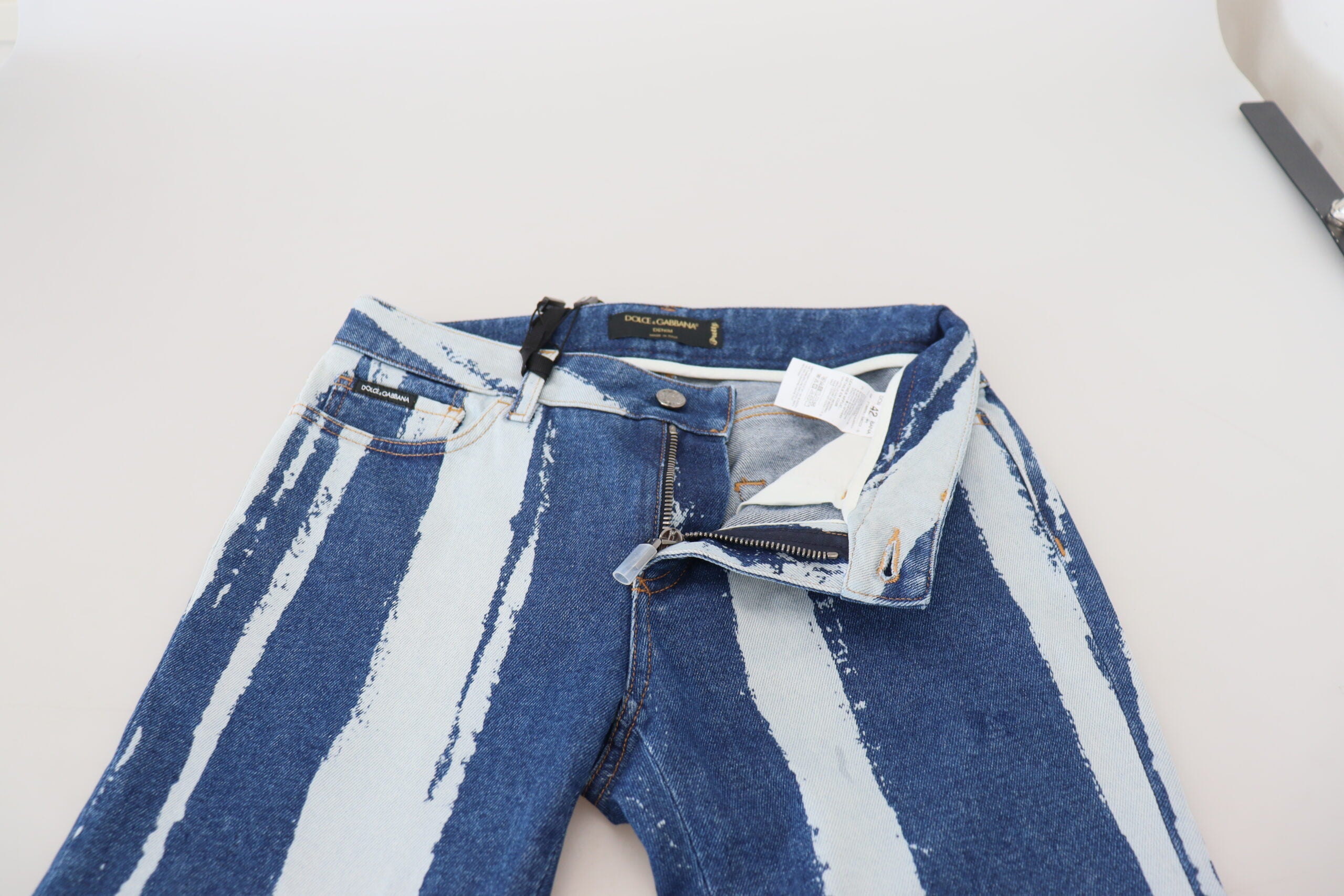 Dolce & Gabbana Cobalt Blue Stripes Skinny Denim Cotton Women's Jeans