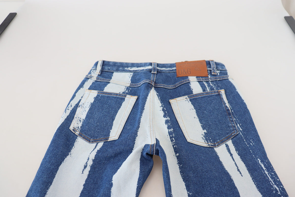 Dolce & Gabbana Cobalt Blue Stripes Skinny Denim Cotton Women's Jeans