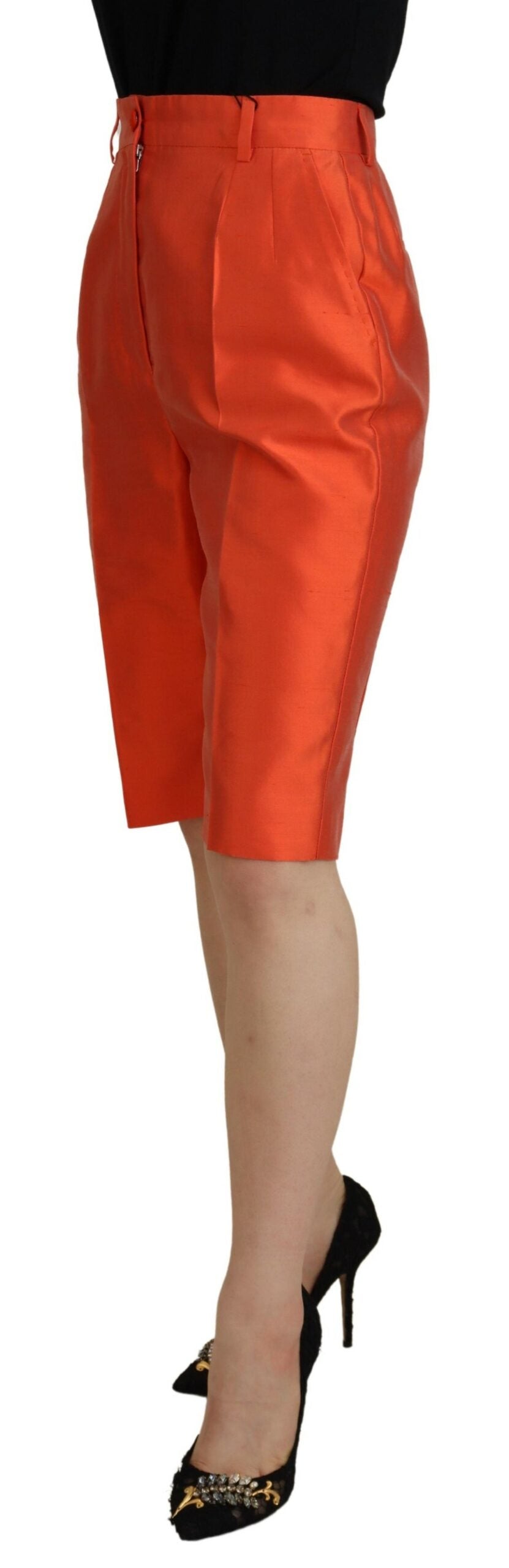 Dolce & Gabbana Orange Silk High Waist Cropped Women's Pants