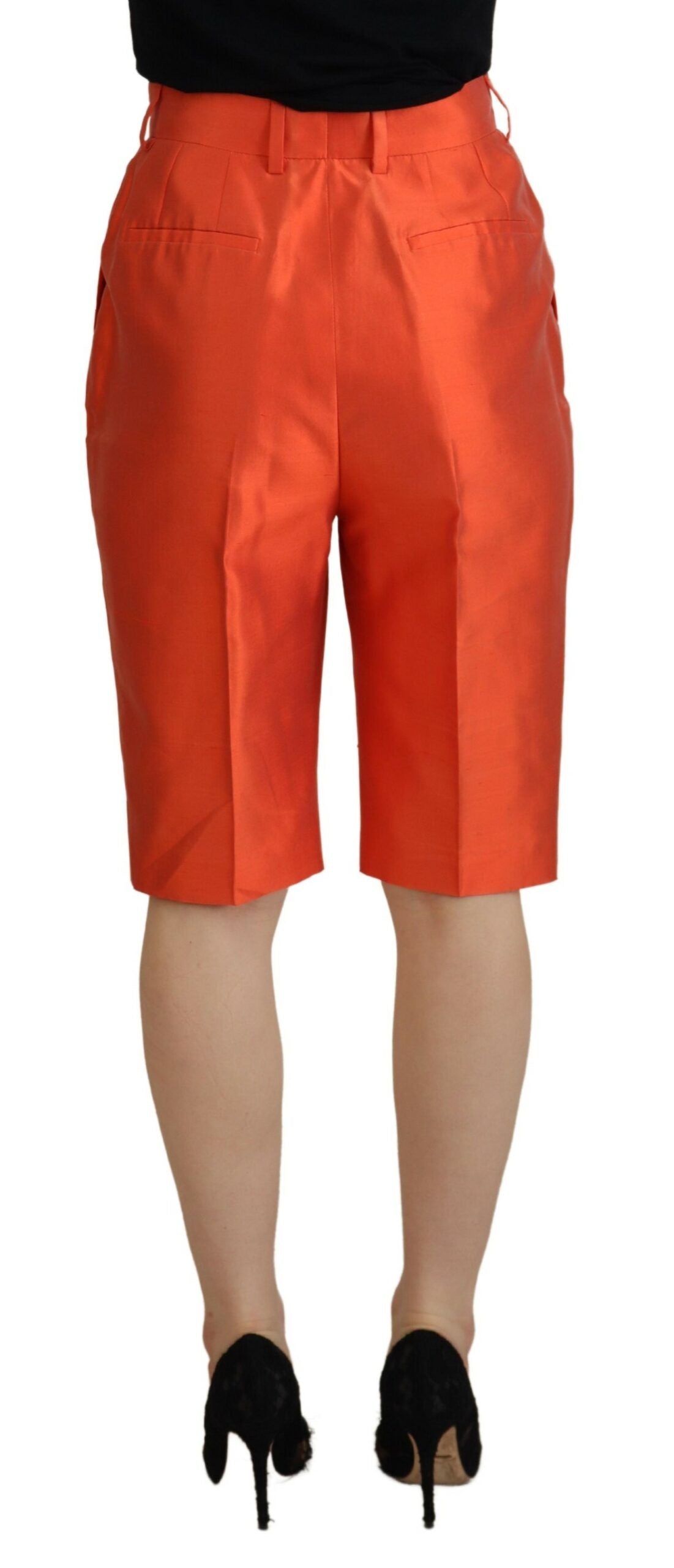 Dolce & Gabbana Orange Silk High Waist Cropped Women's Pants