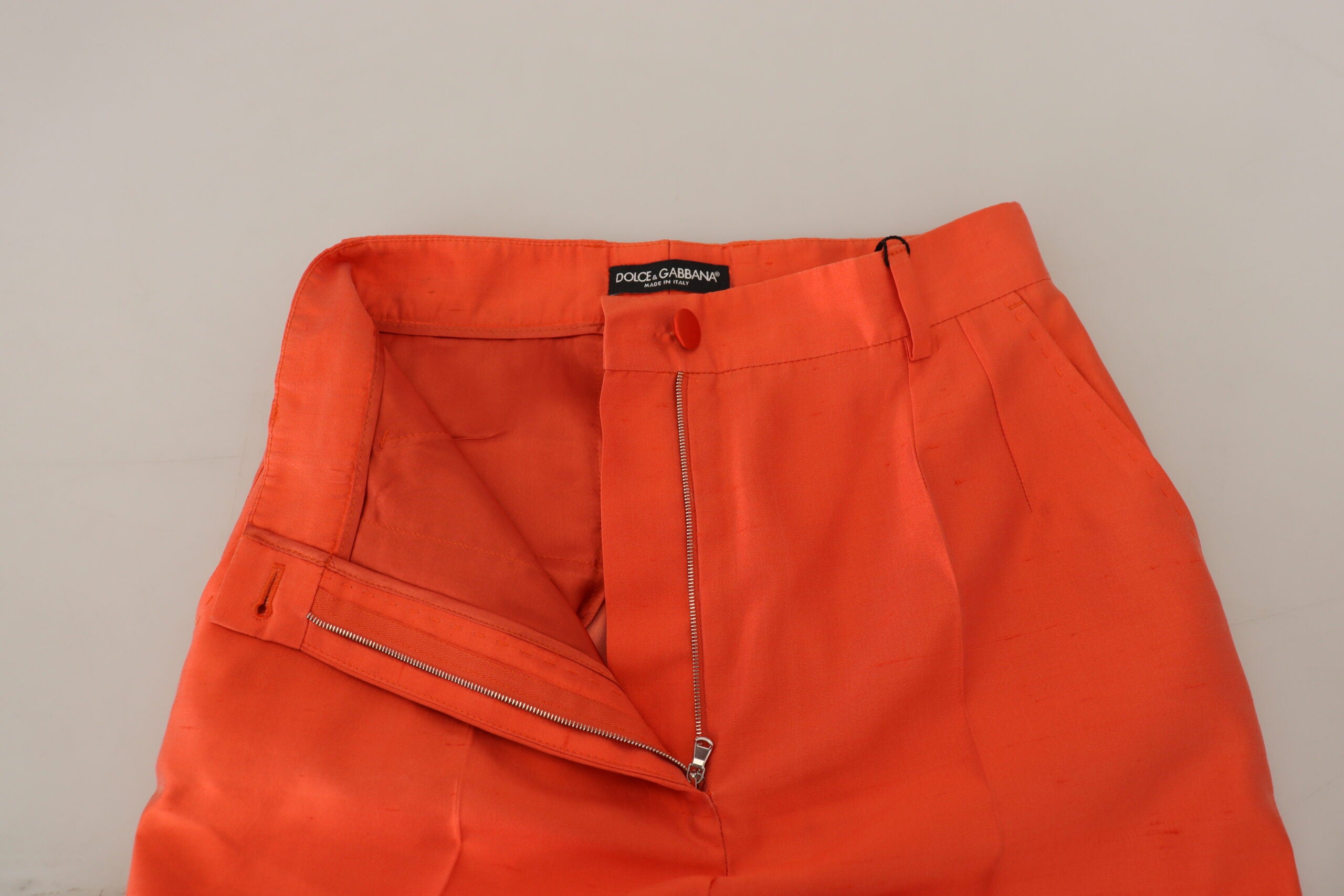 Dolce & Gabbana Orange Silk High Waist Cropped Women's Pants
