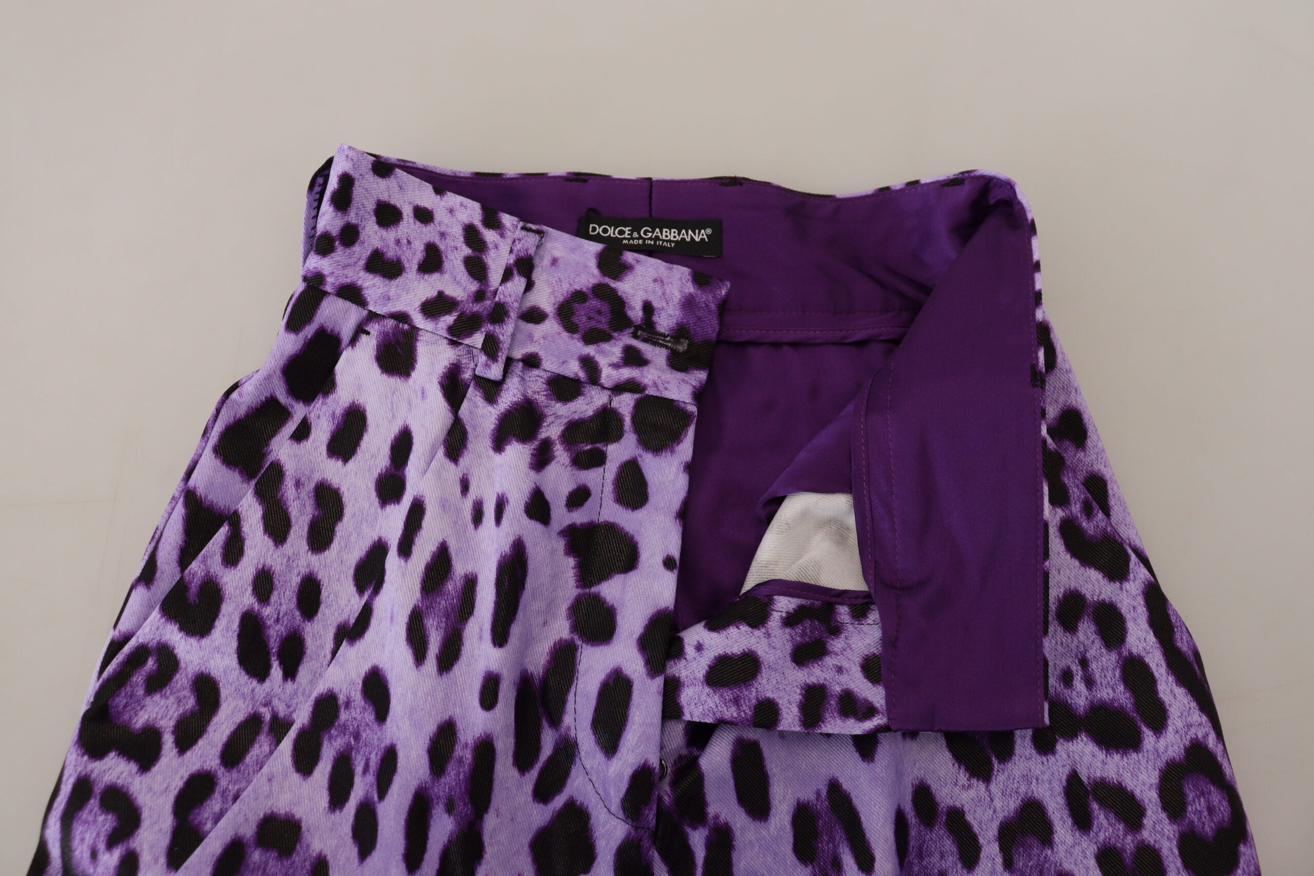 Dolce & Gabbana Purple Leopard Print High Waist Women's Pants