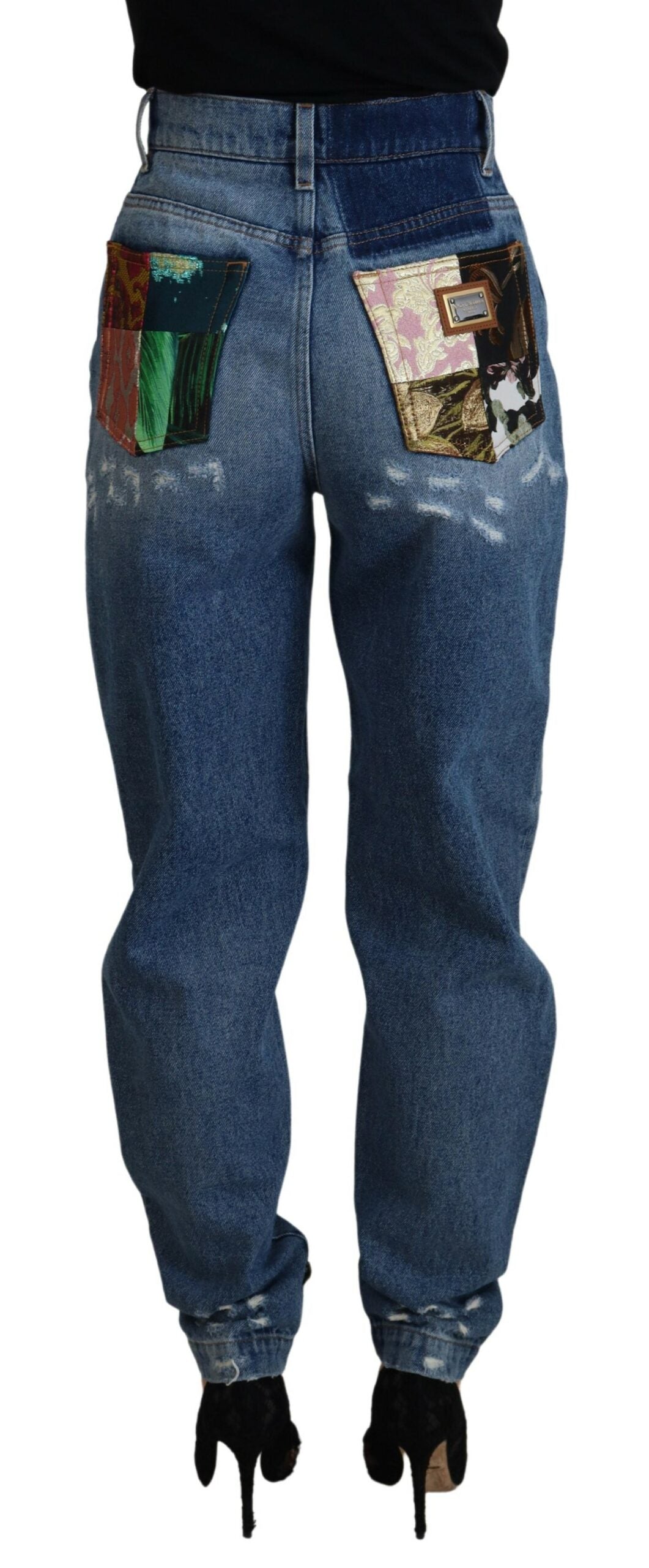 Dolce & Gabbana Blue Tattered Skinny Denim Cotton Women's Jeans