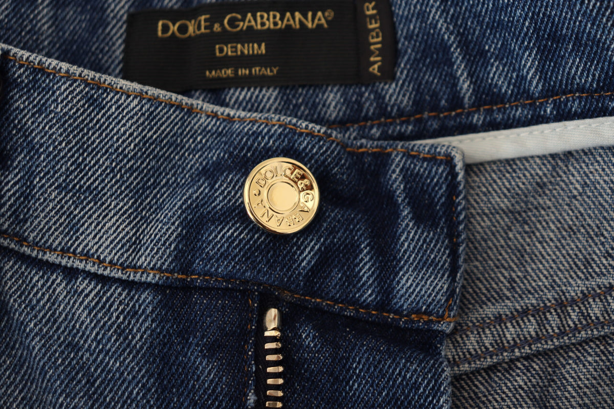 Dolce & Gabbana Blue Tattered Skinny Denim Cotton Women's Jeans