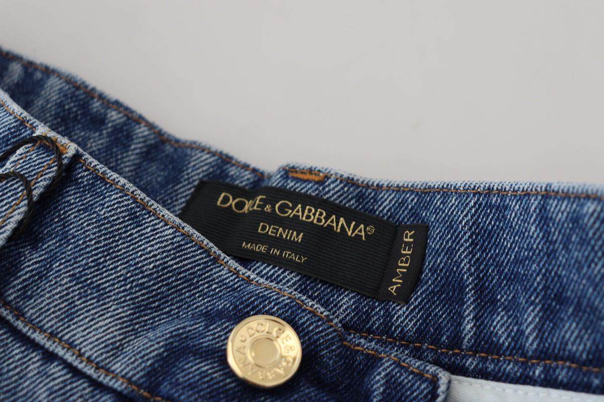 Dolce & Gabbana Blue Tattered Skinny Denim Cotton Women's Jeans