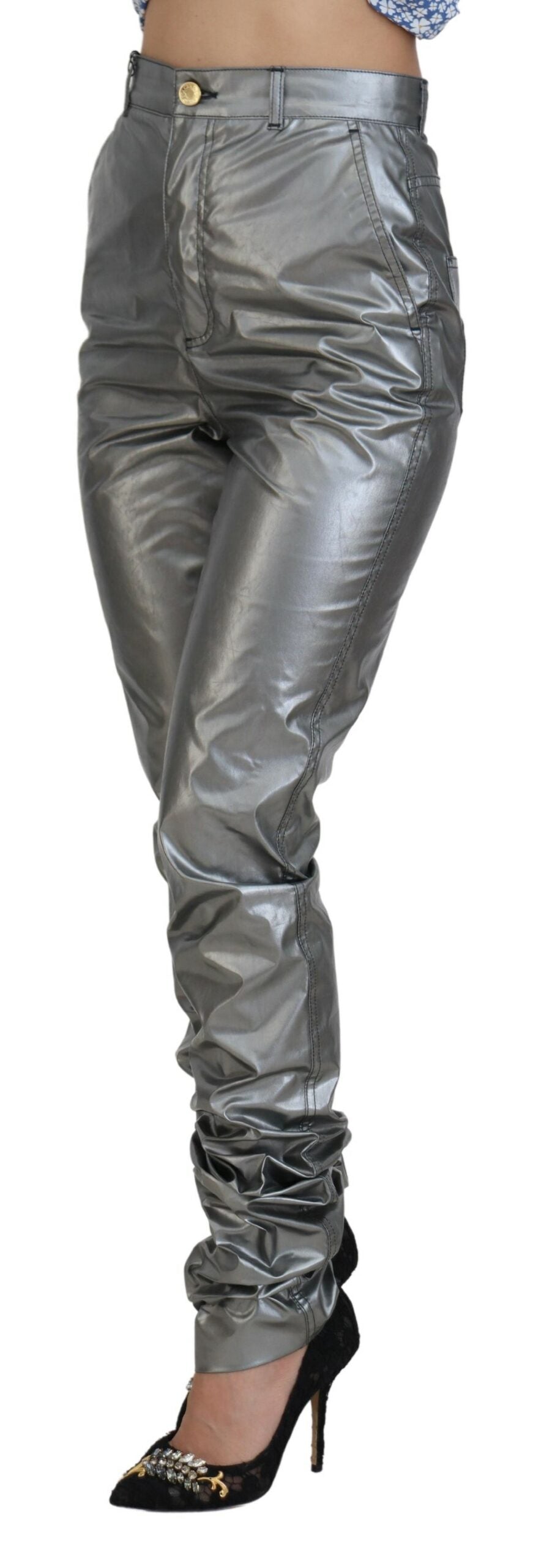 Dolce & Gabbana Metallic Silver High Waist Skinny Women's Pants