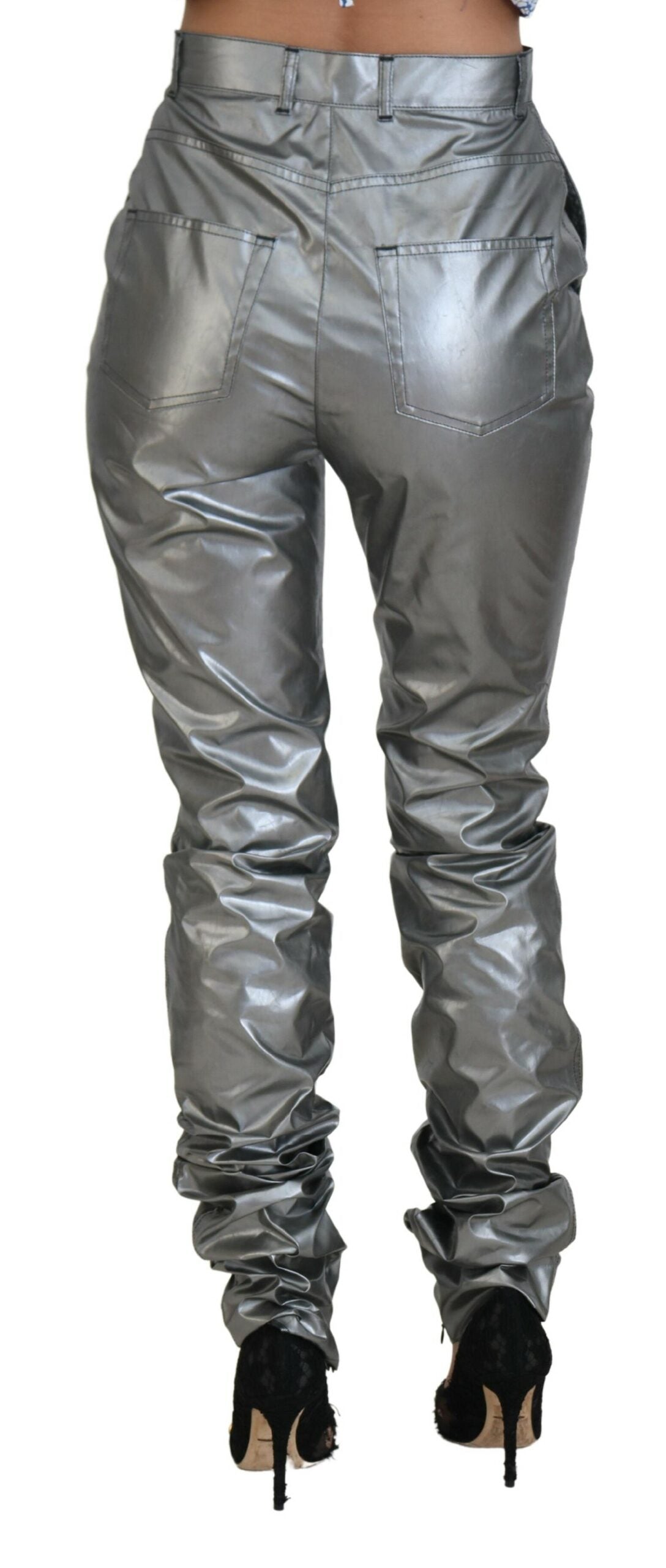 Dolce & Gabbana Metallic Silver High Waist Skinny Women's Pants