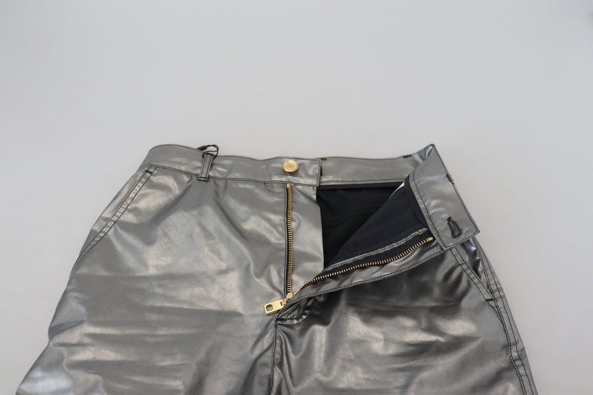 Dolce & Gabbana Metallic Silver High Waist Skinny Women's Pants