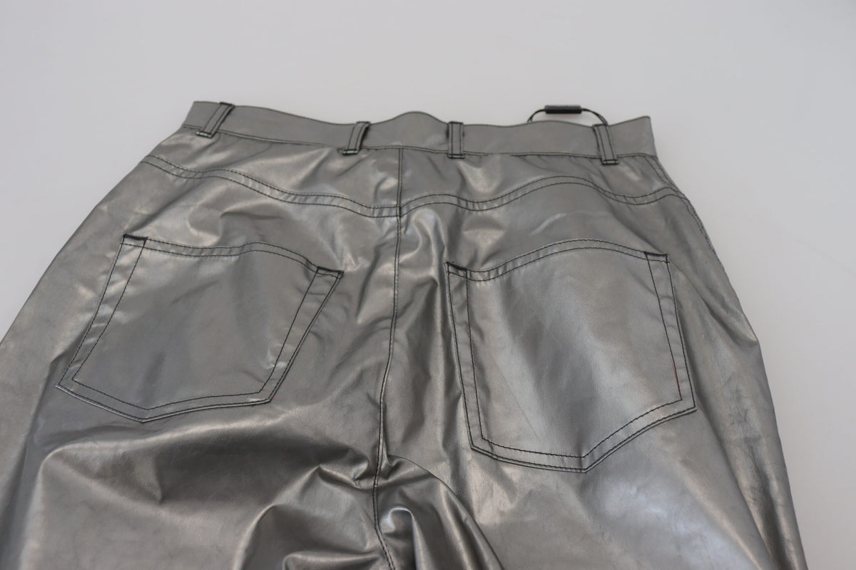 Dolce & Gabbana Metallic Silver High Waist Skinny Women's Pants