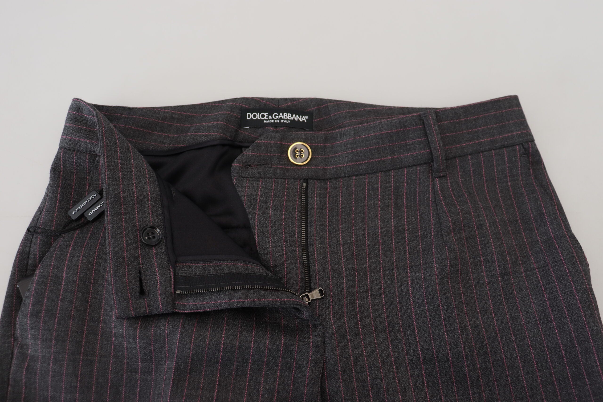 Dolce & Gabbana Gray Stripes Wool Tapered Women Women's Pants