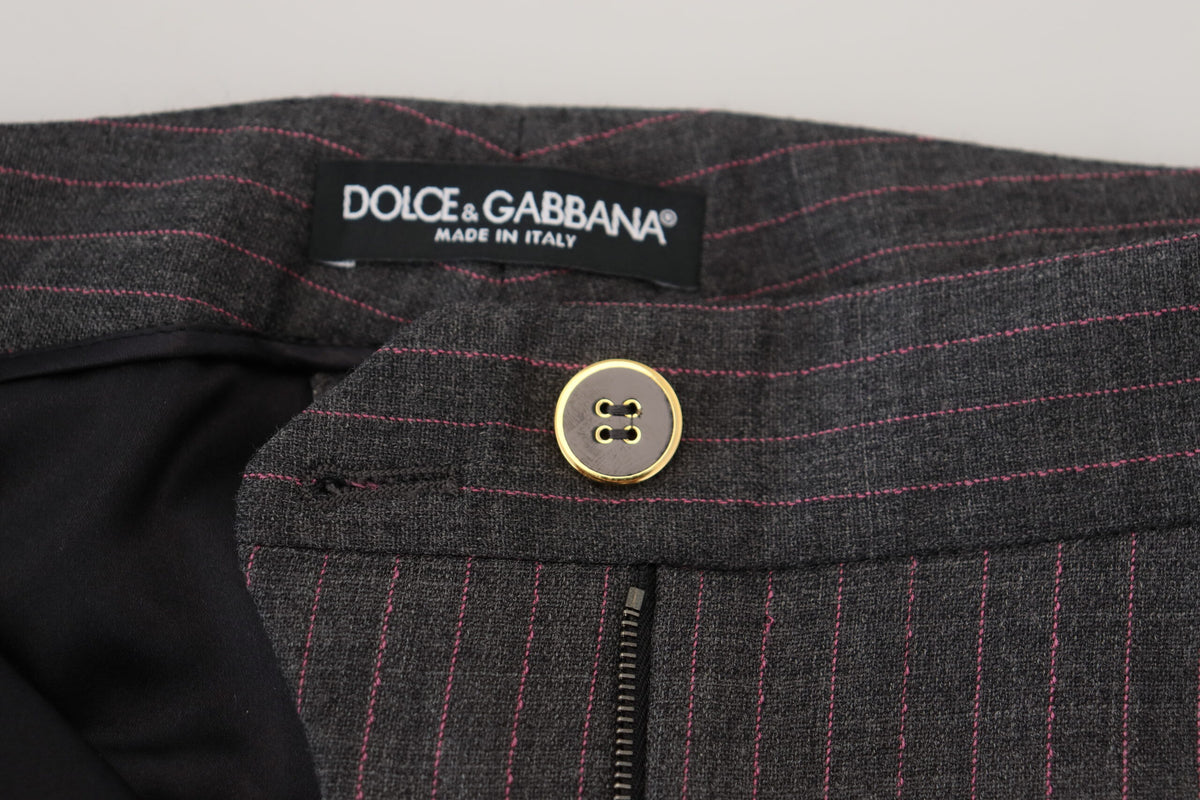 Dolce & Gabbana Gray Stripes Wool Tapered Women Women's Pants