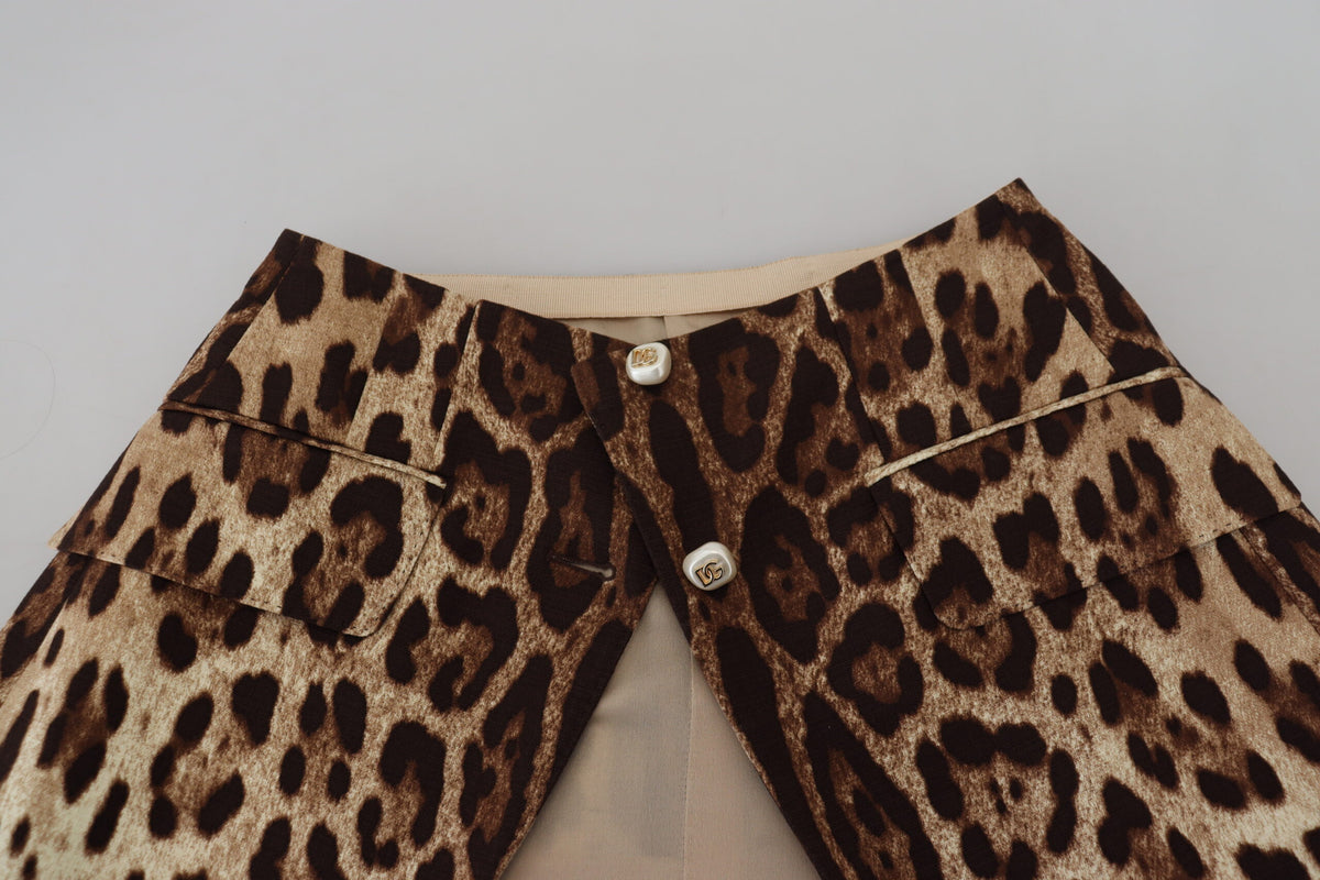 Dolce & Gabbana Brown Leopard Print Wool A-line Mini Women's Skirt