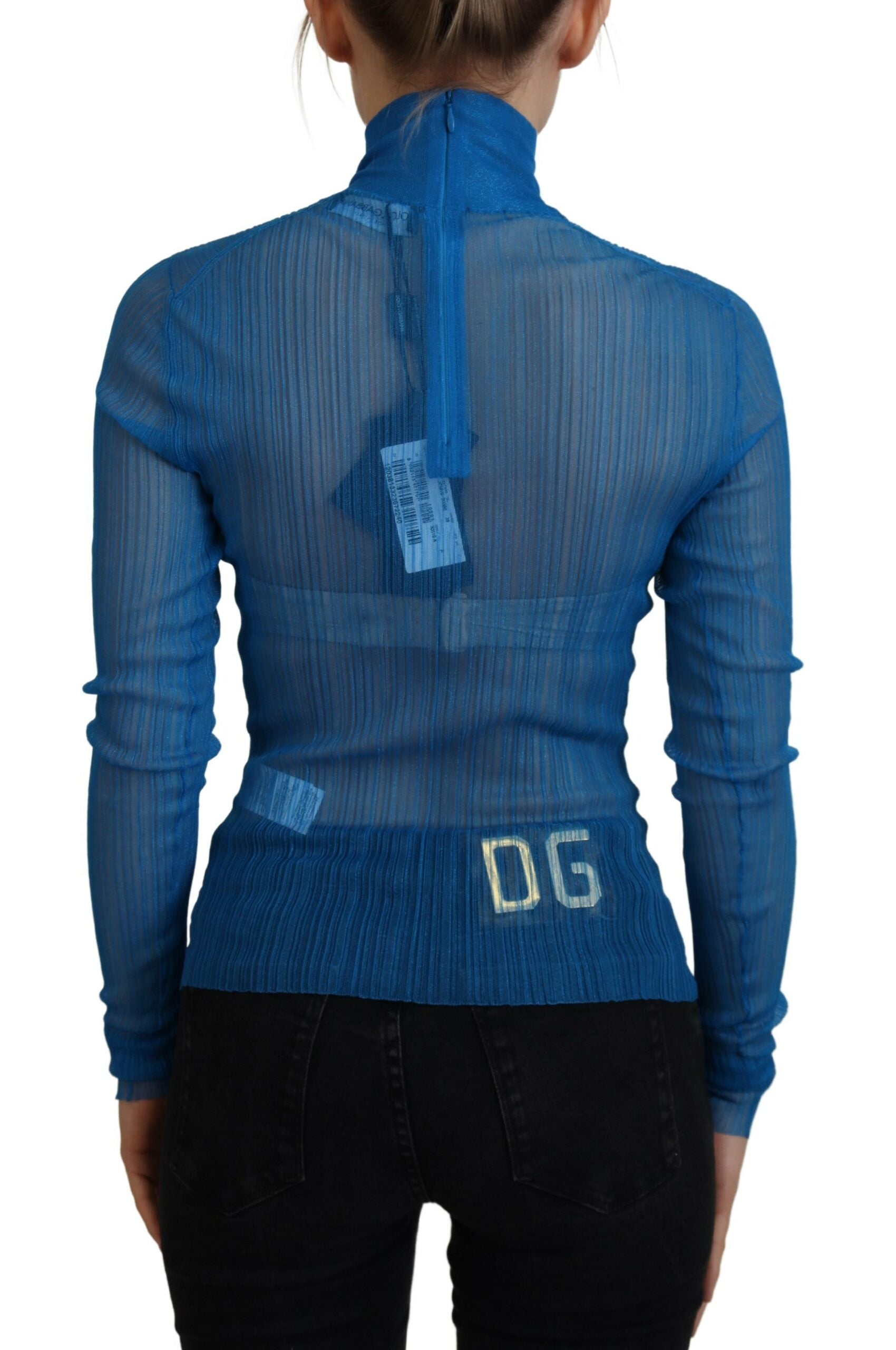 Dolce & Gabbana Elegant Blue Mesh Blouse Women's Top
