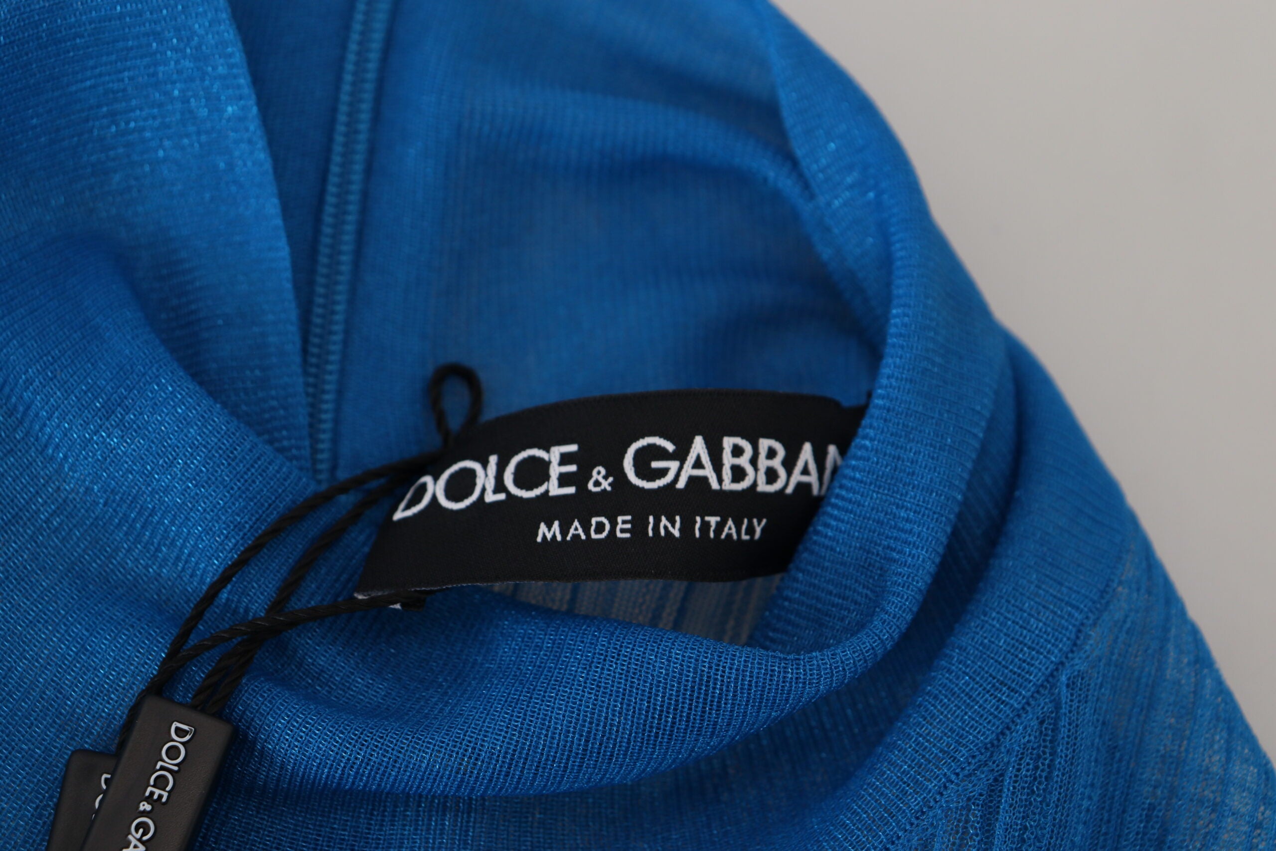 Dolce & Gabbana Blue Mesh Turtleneck Long Sleeve Blouse Women's Top