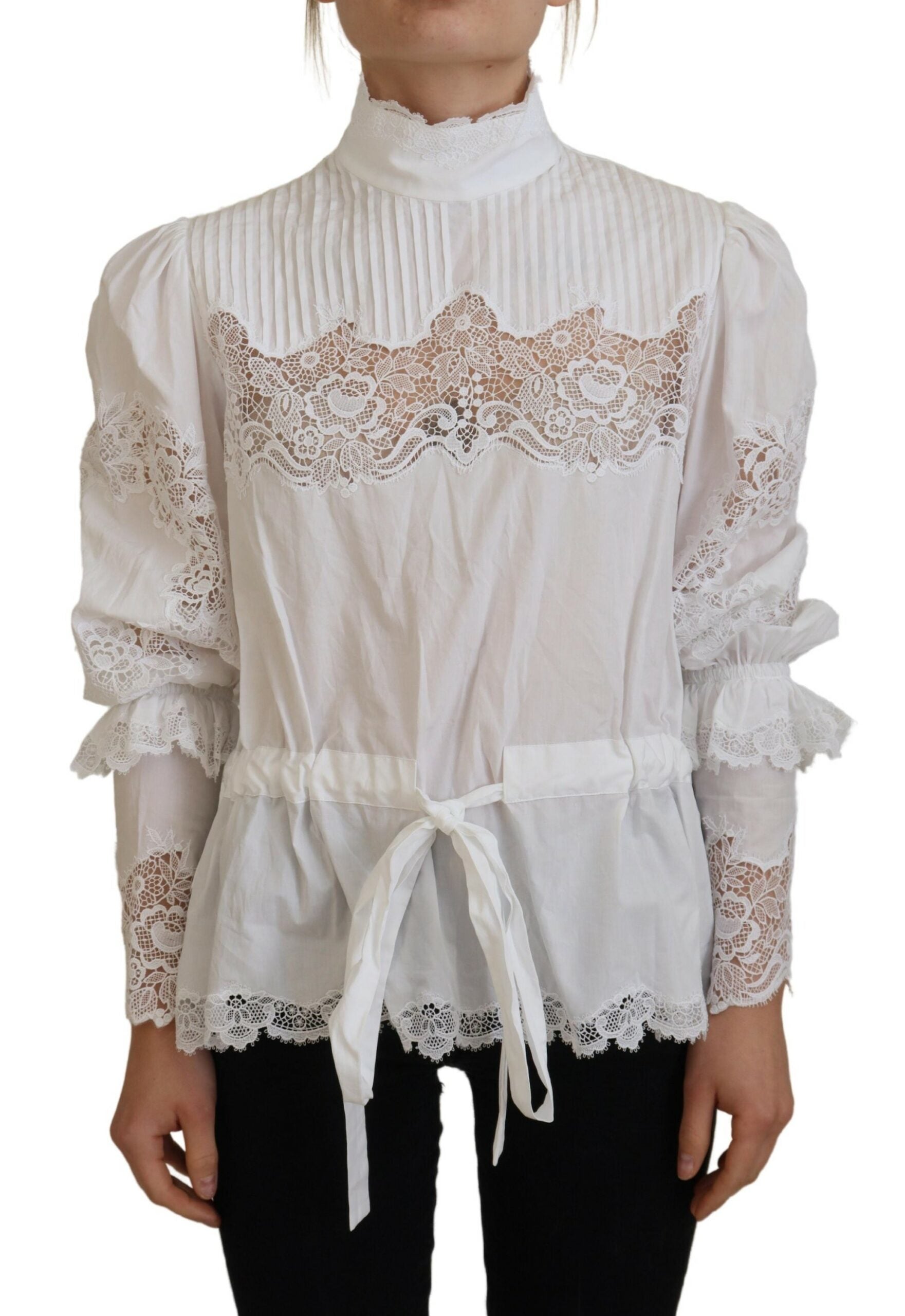Dolce & Gabbana Elegant White Lace Trim Cotton Women's Blouse