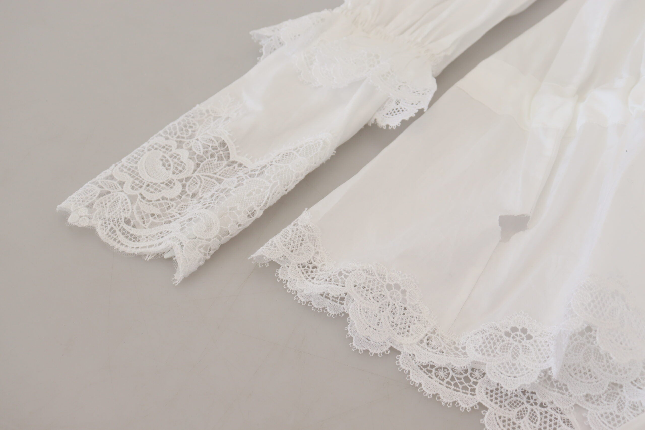 Dolce & Gabbana White Cotton Lace Trim Turtle Neck Blouse Women's Top