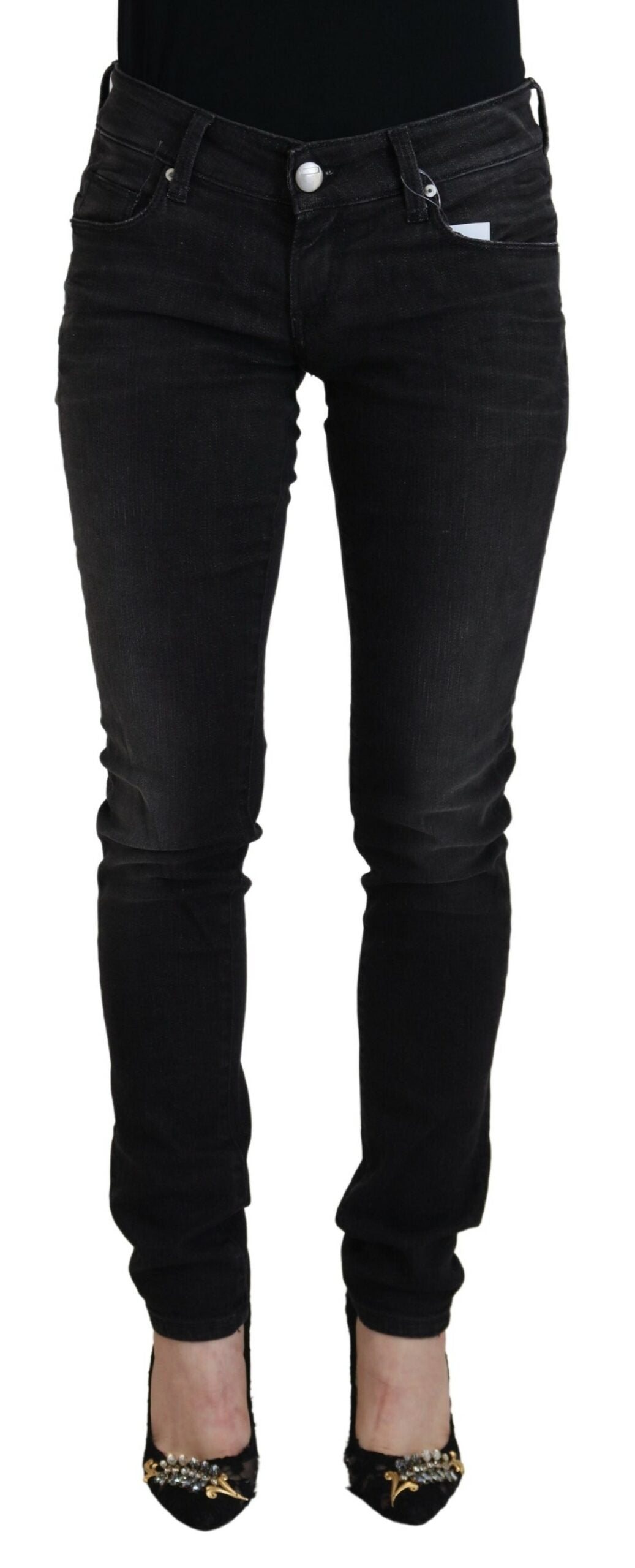 Acht Black Cotton Low Waist Slim Fit Women Casual Denim Women's Jeans