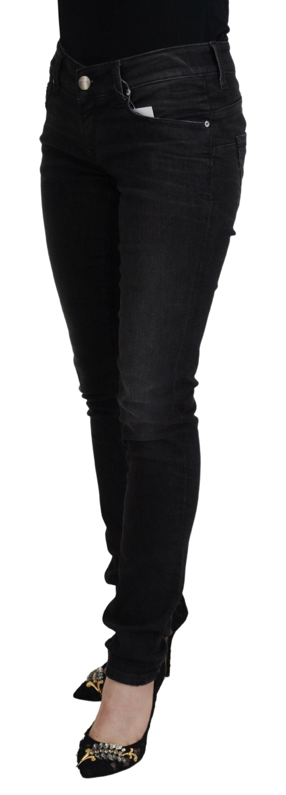 Acht Black Cotton Low Waist Slim Fit Women Casual Denim Women's Jeans