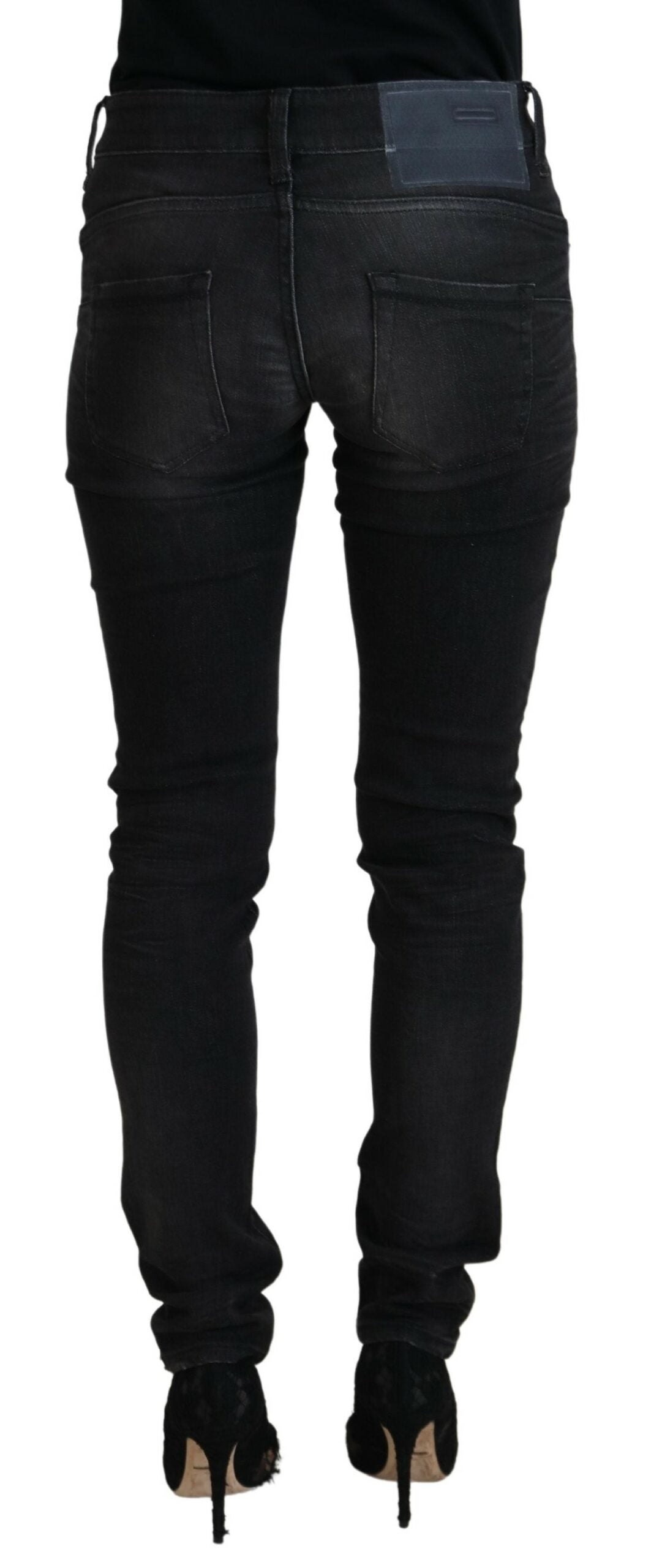 Acht Black Cotton Low Waist Slim Fit Women Casual Denim Women's Jeans