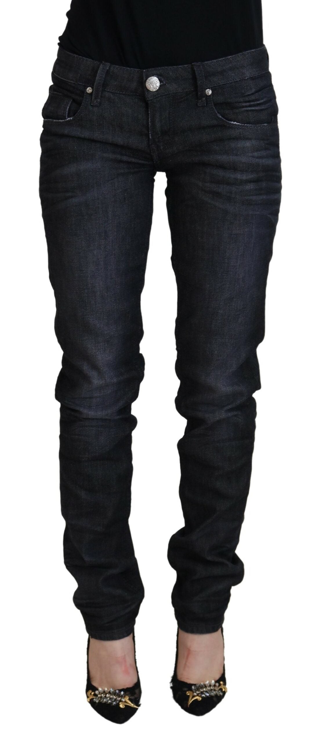 Acht Black Cotton Low Waist Slim Fit Women Casual Denim Women's Jeans