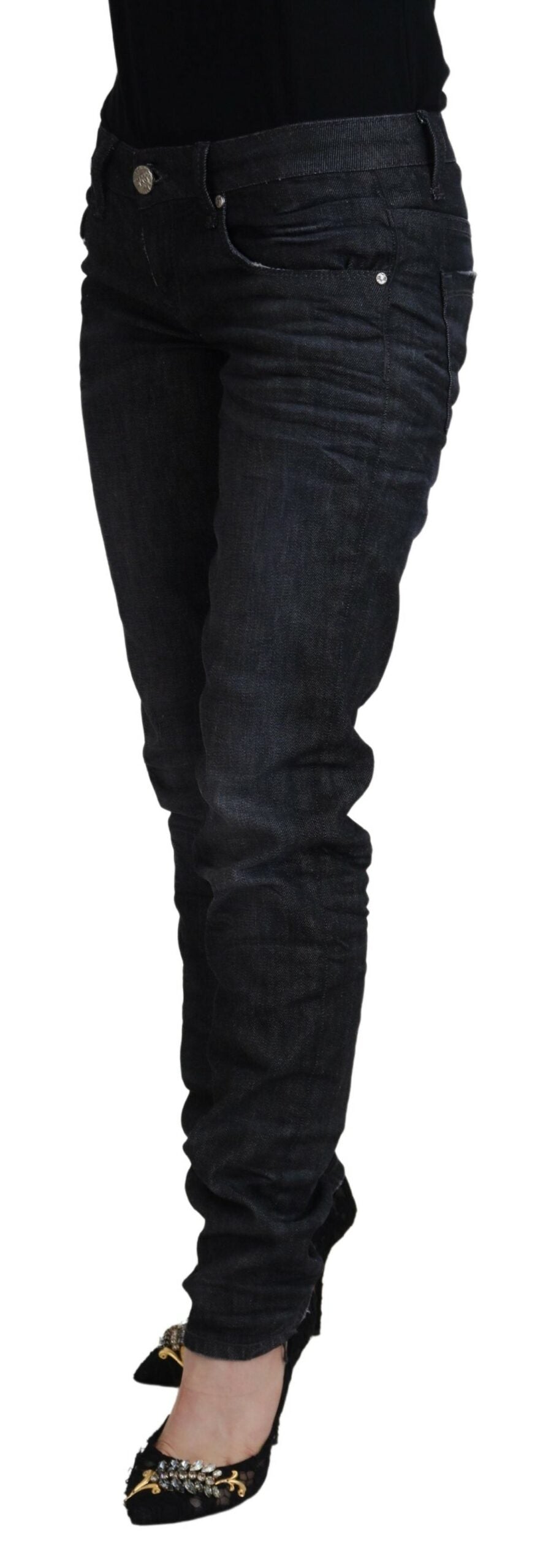 Acht Black Cotton Low Waist Slim Fit Women Casual Denim Women's Jeans