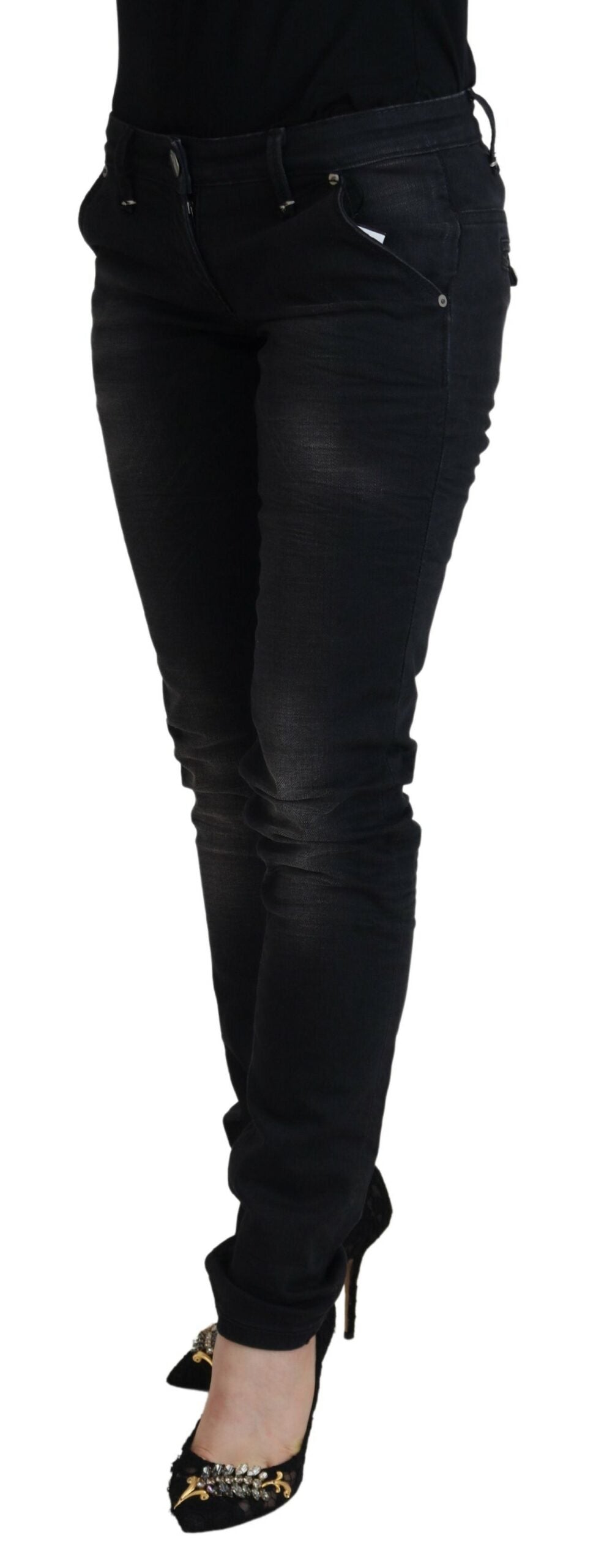 Acht Black Washed Cotton Skinny Women Casual Denim Women's Jeans