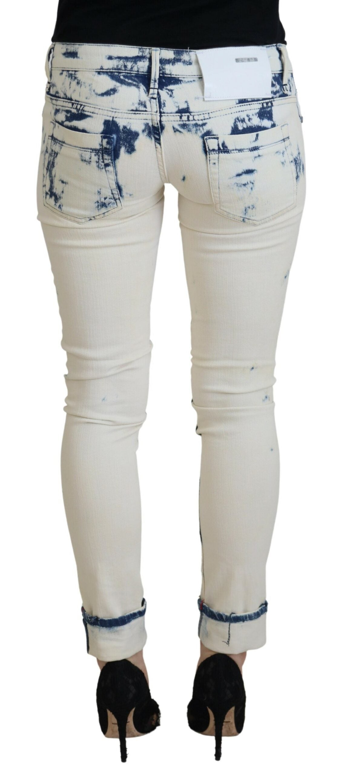 Acht White Blue Cotton Skinny Women Tattered Denim Women's Jeans