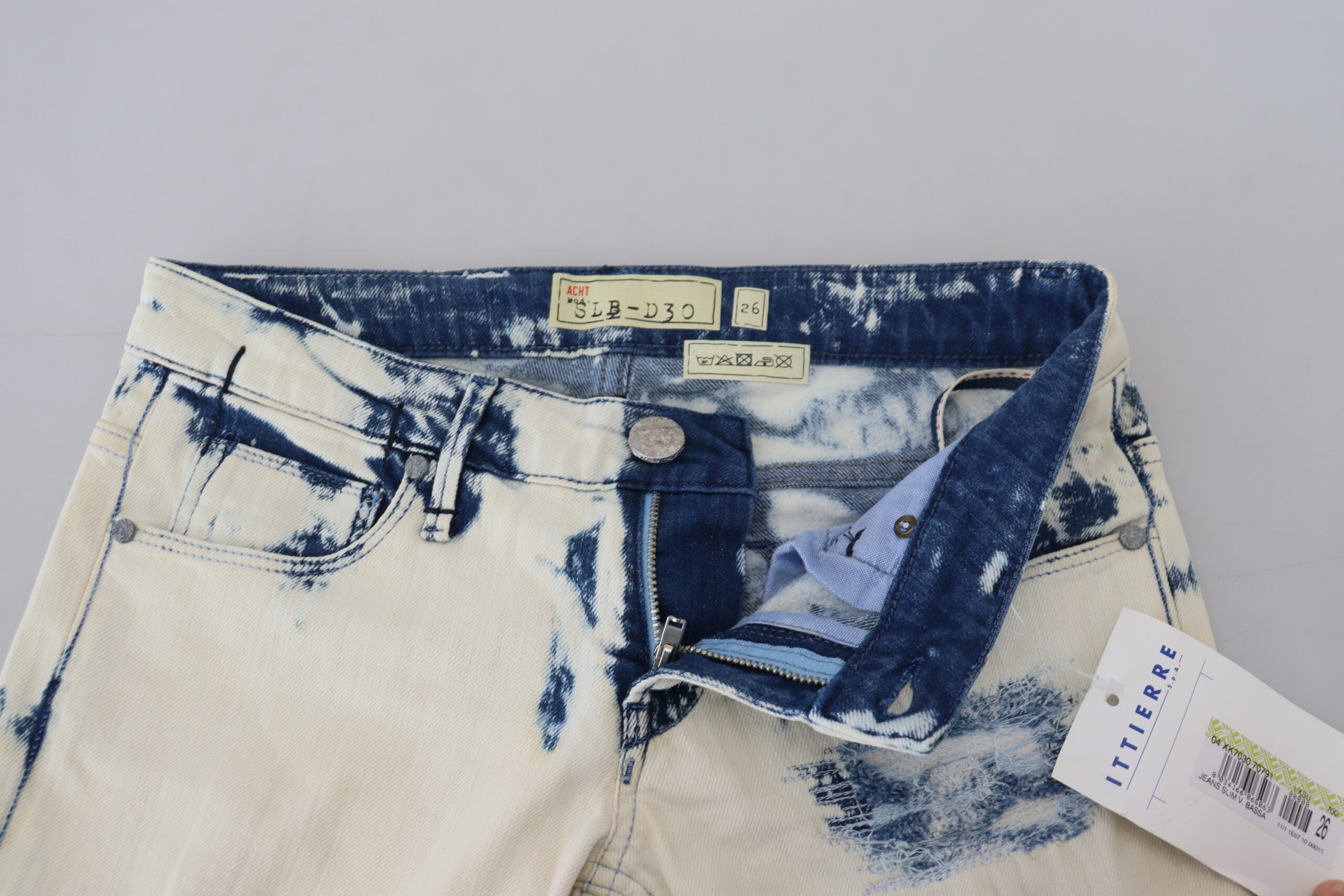 Acht White Blue Cotton Skinny Women Tattered Denim Women's Jeans