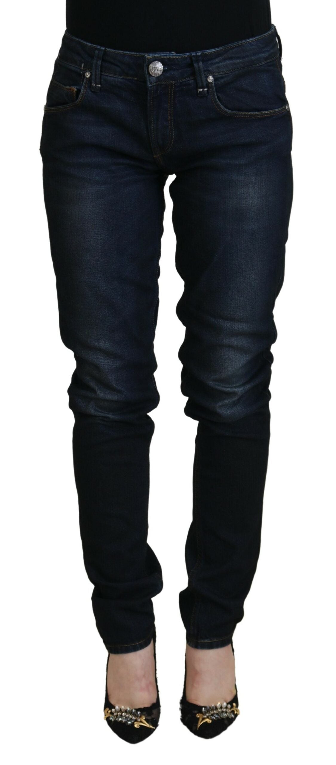 Acht Blue Cotton Skinny Low Waist Women Casual Denim Women's Jeans