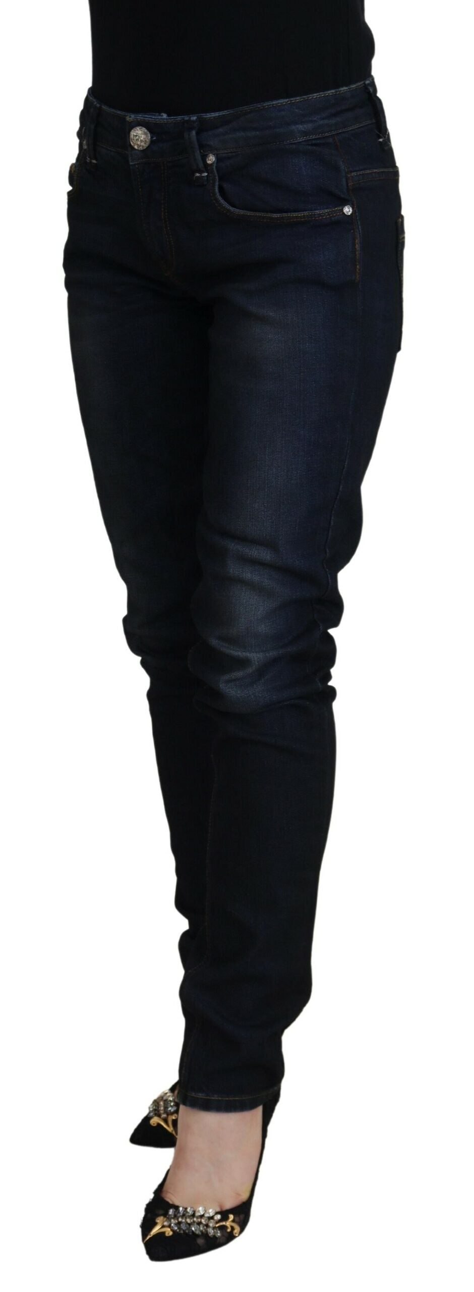 Acht Blue Cotton Skinny Low Waist Women Casual Denim Women's Jeans