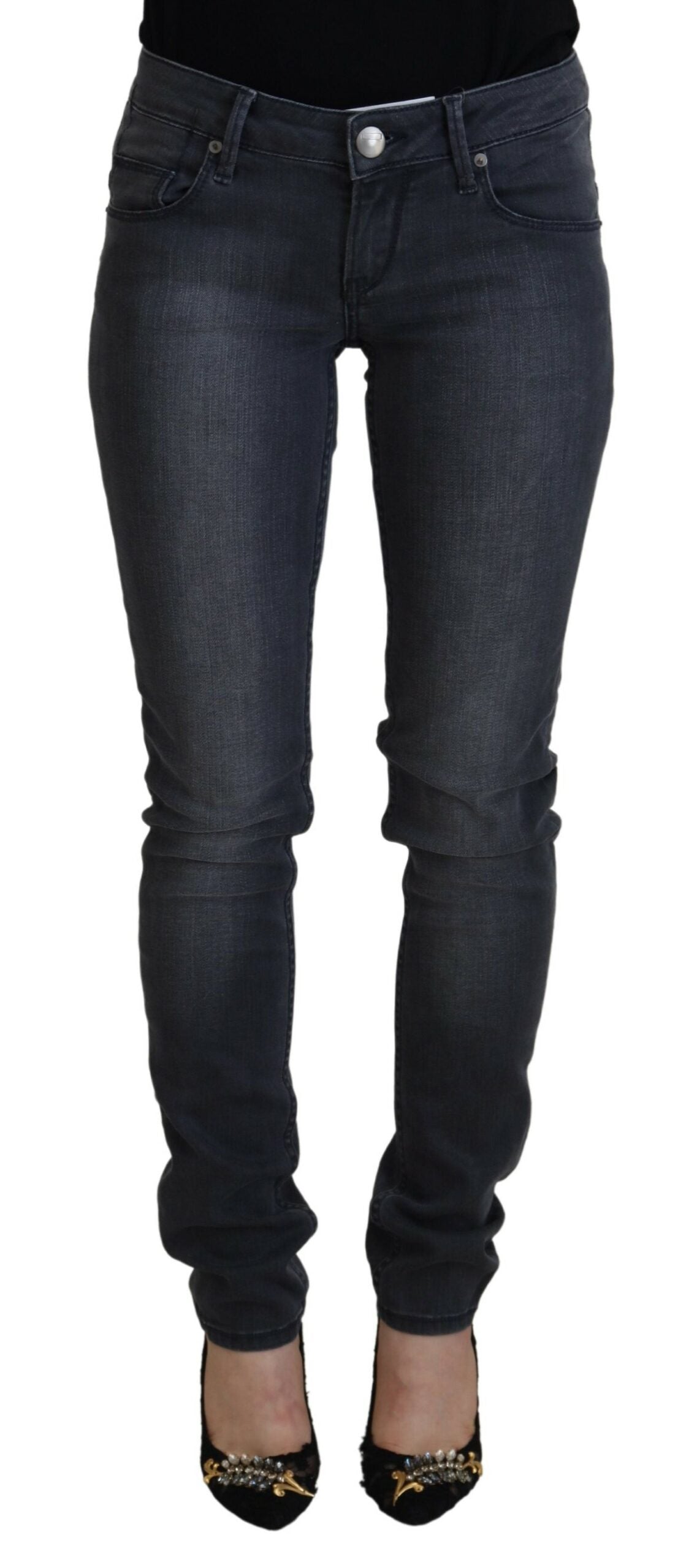 Acht Gray Cotton Skinny Low Waist Women Casual Denim Women's Jeans