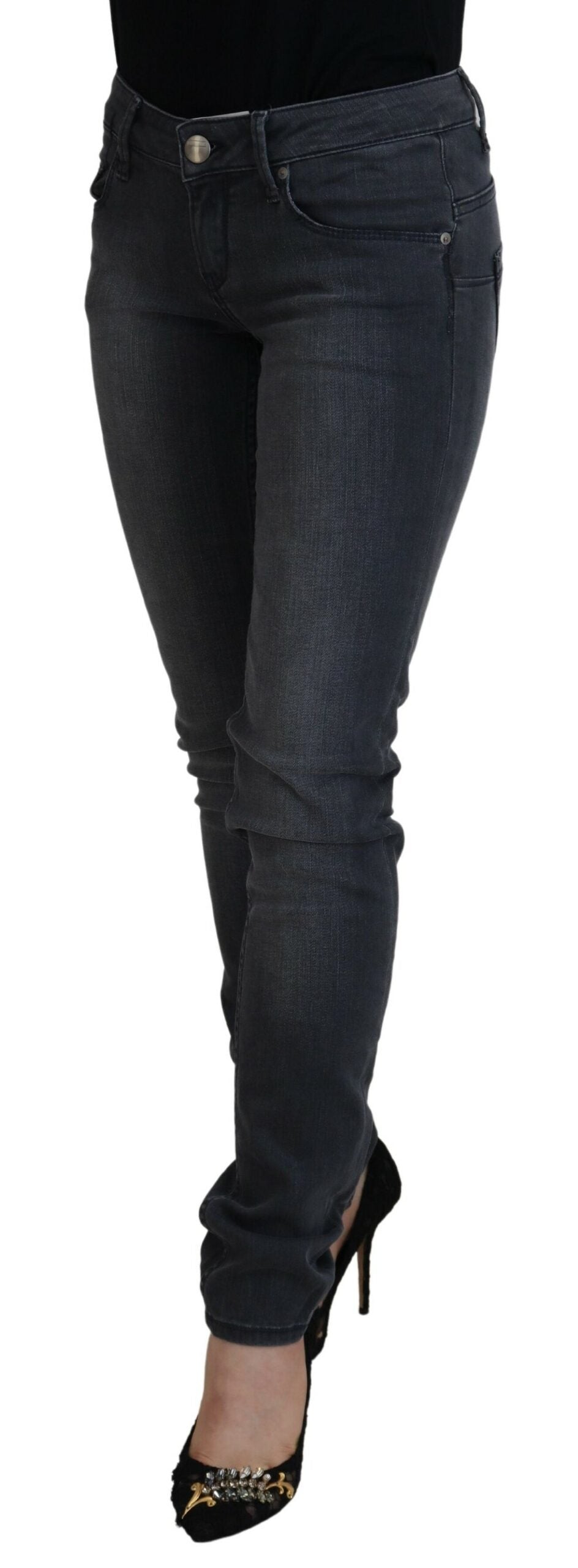 Acht Gray Cotton Skinny Low Waist Women Casual Denim Women's Jeans