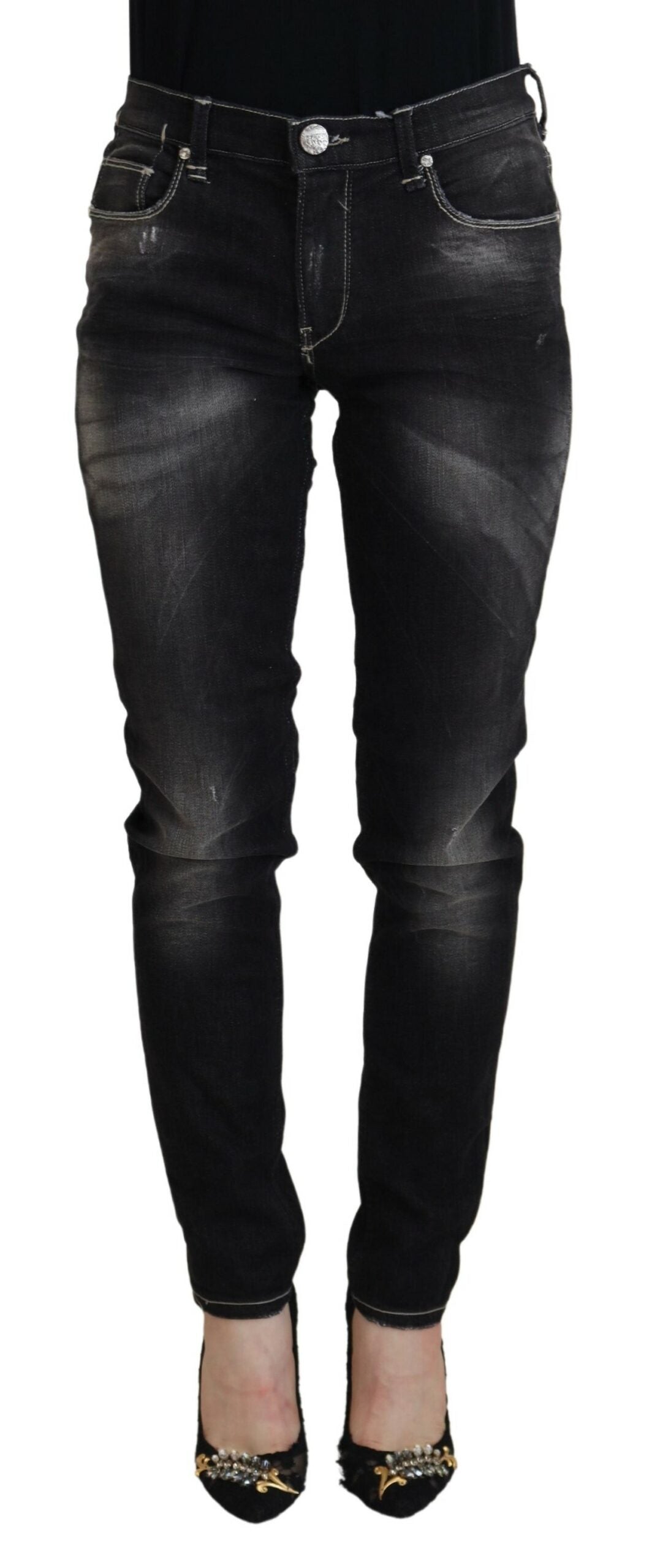Acht Elegant Tapered Mid Waist Black Women's Jeans