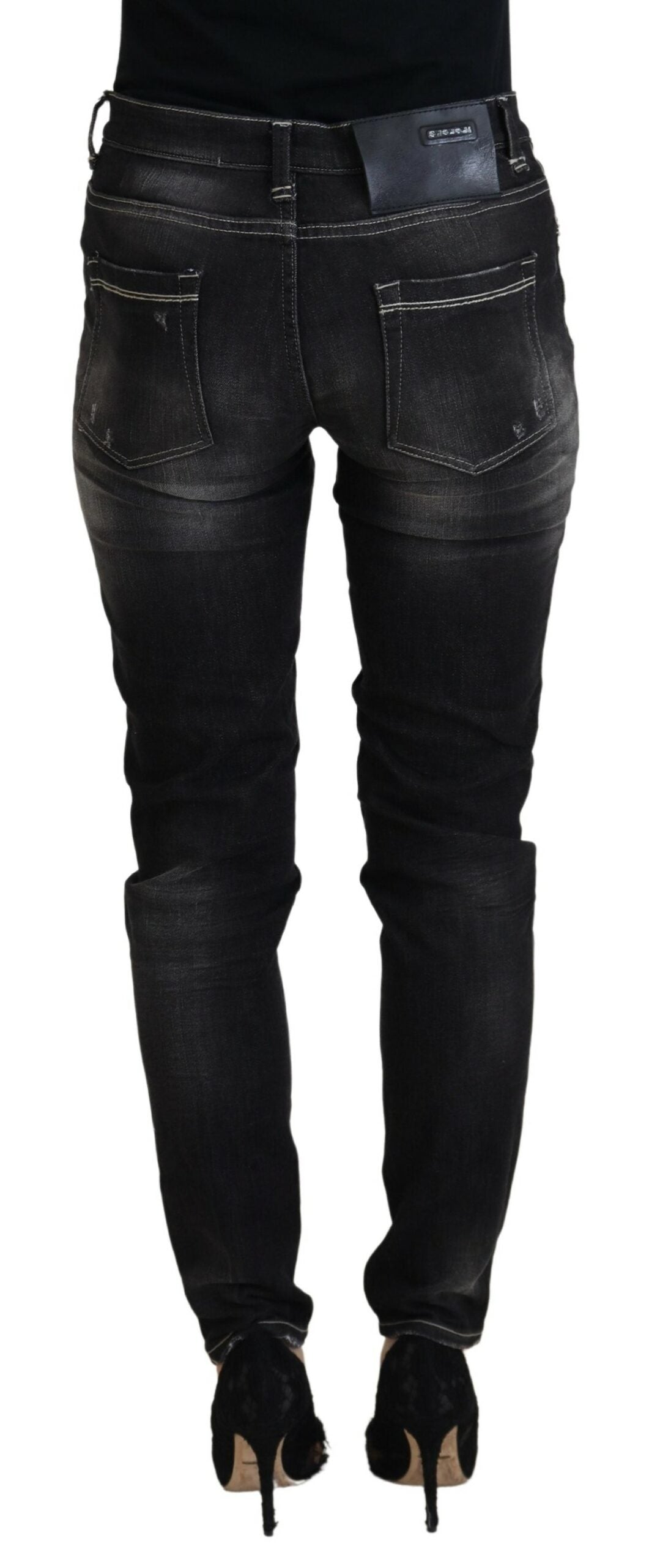 Acht Black Washed Mid Waist Tapered Women Casual Denim Women's Jeans