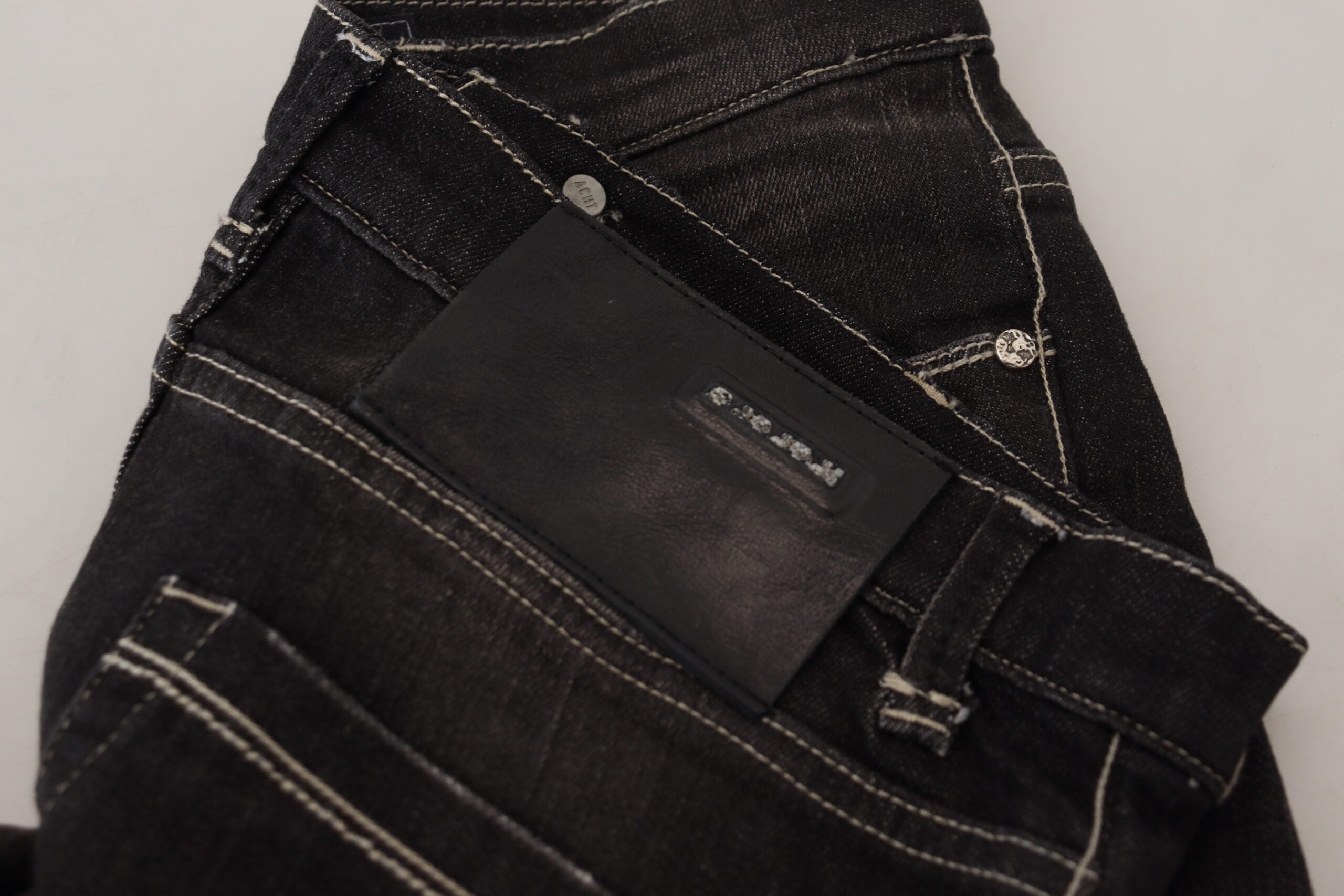 Acht Black Washed Mid Waist Tapered Women Casual Denim Women's Jeans